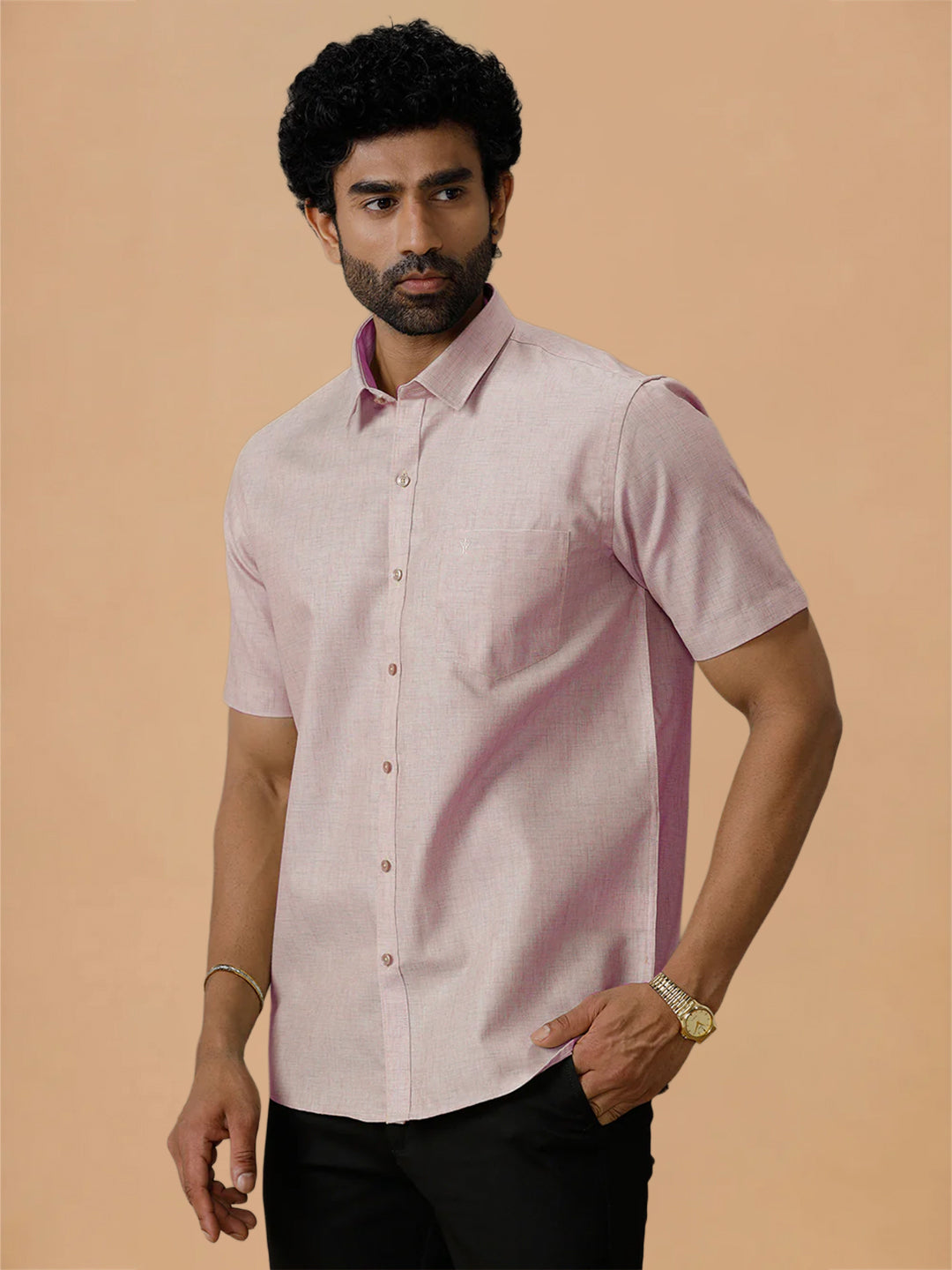 Cotton Rich Pinky Brown Regular Fit Shirt Trendy 8 YH7