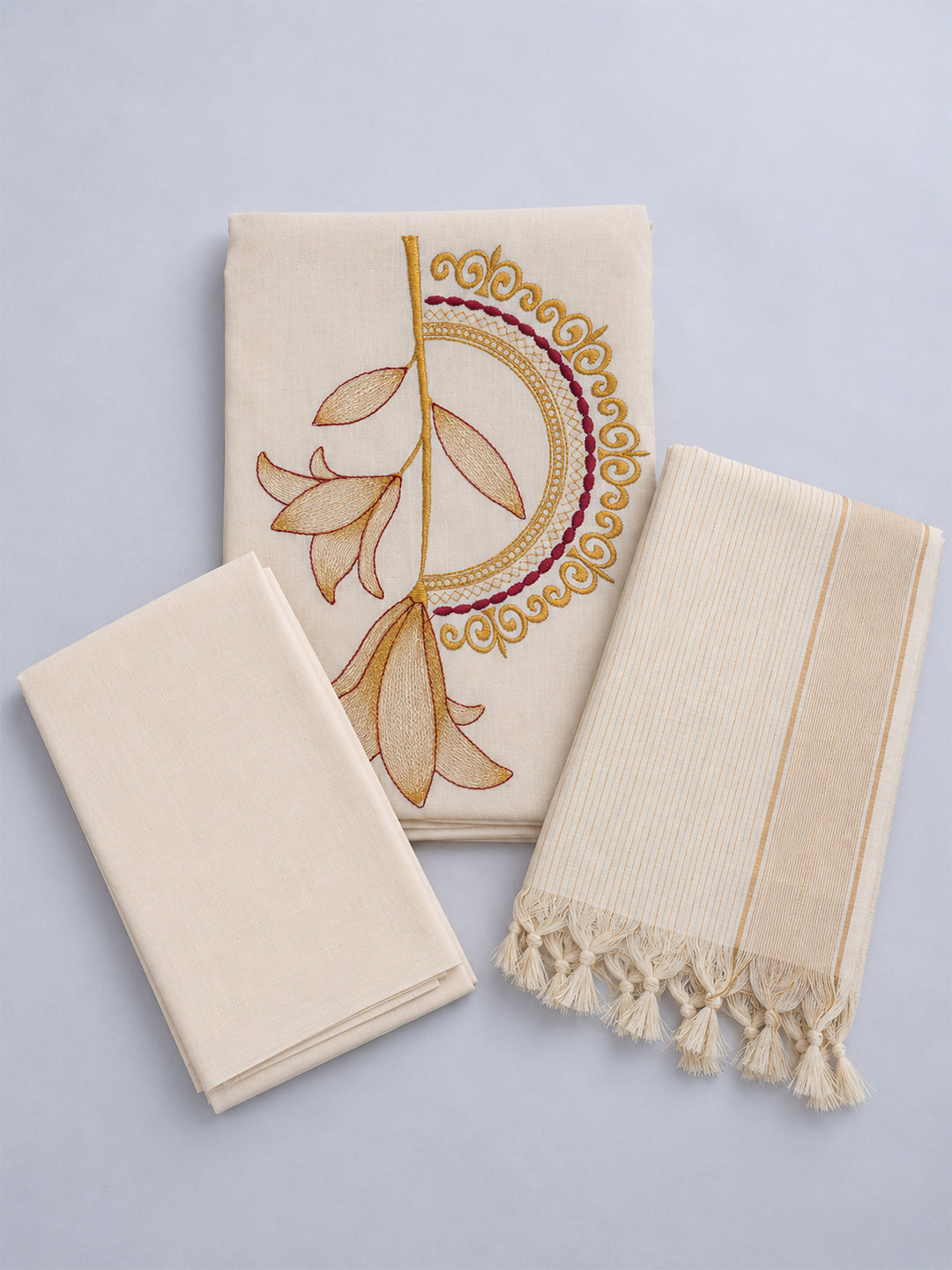 Women Kora Cotton Cream Embroidered Dress Material DM371