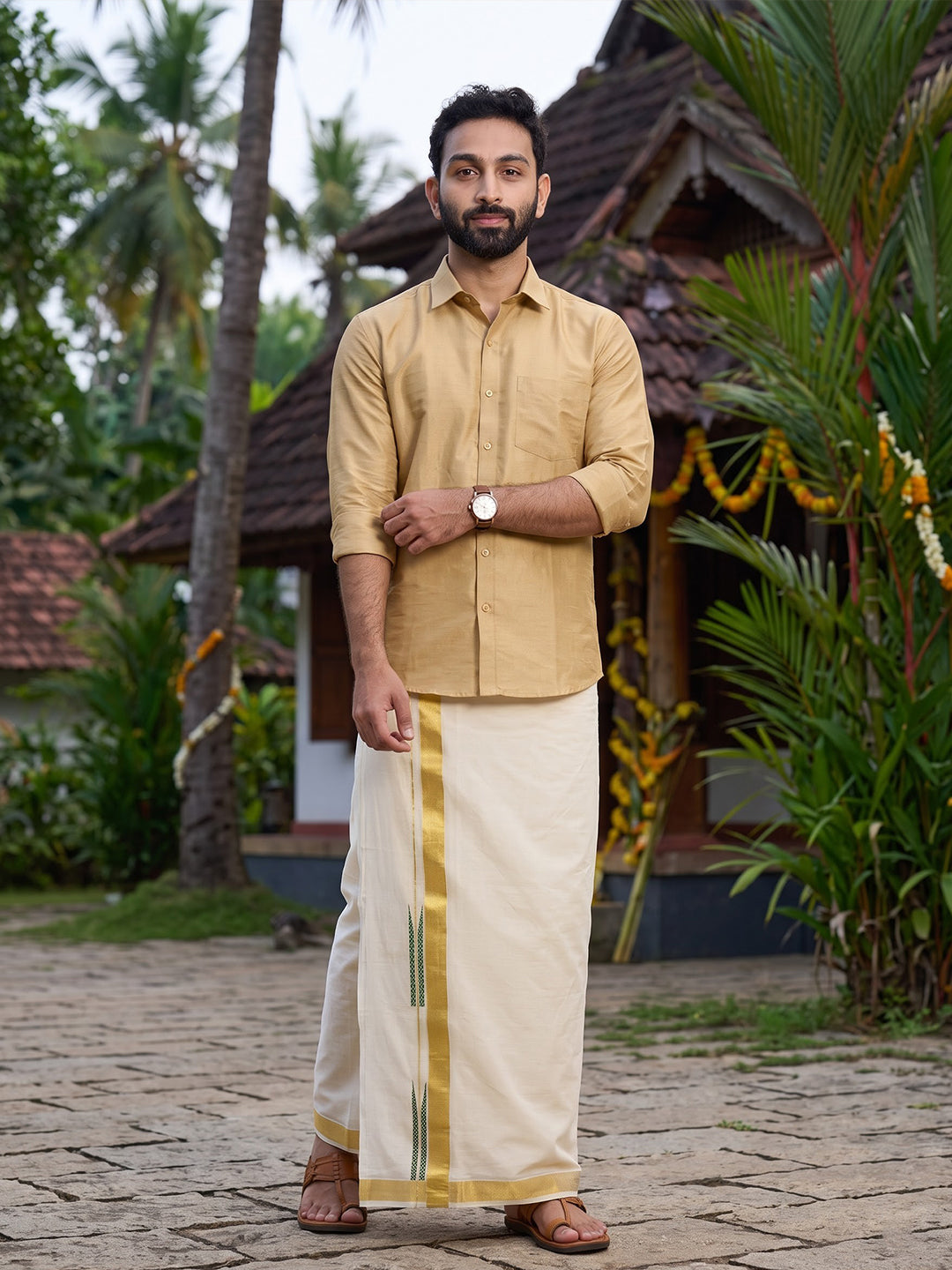 Double Layer 100% Cotton Cream Kora Dhoti with Colour Border - PR21