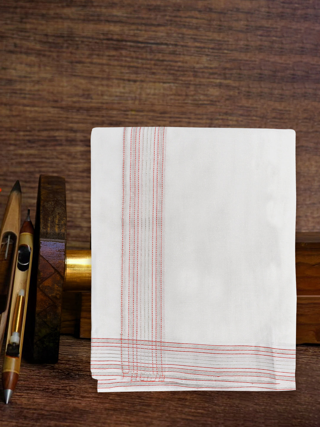 Men Premium Handloom White Dhoti with Fancy Jari Border HLM89