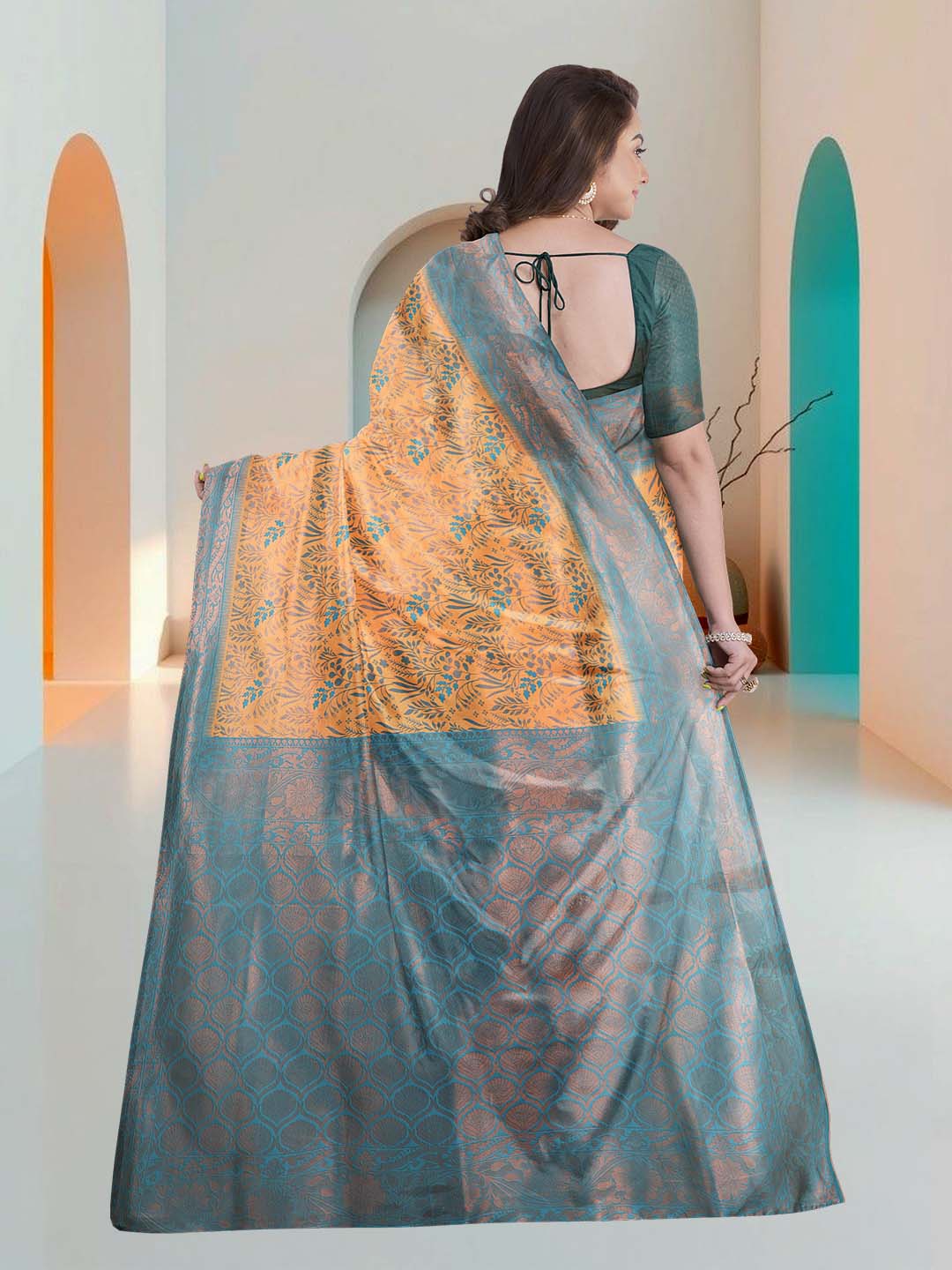 Women Yellow Art Silk Printed Saree ASS69