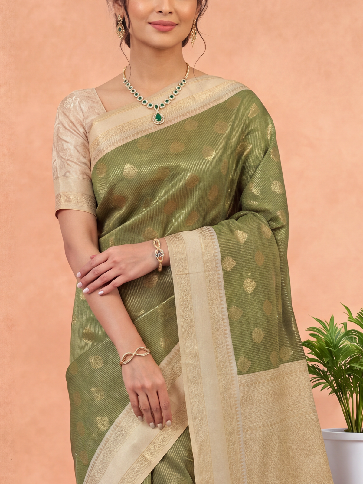 Women Art Silk Green with Sandal Saree ASS160