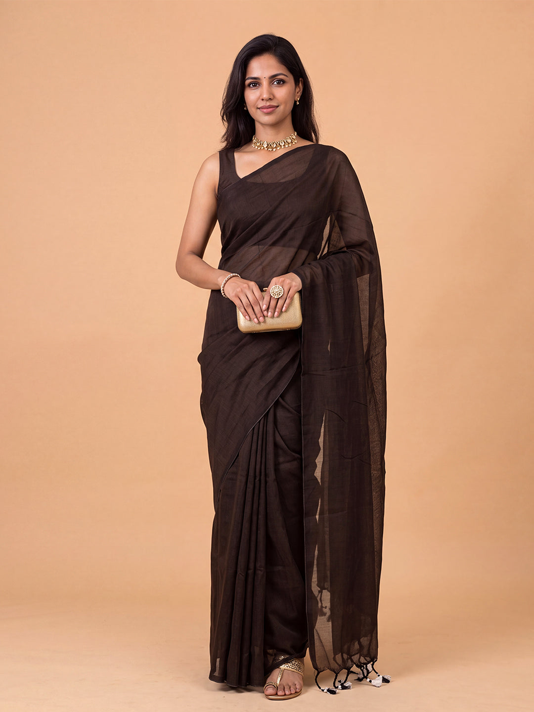 Women Pure Cotton Brown Saree PCS288