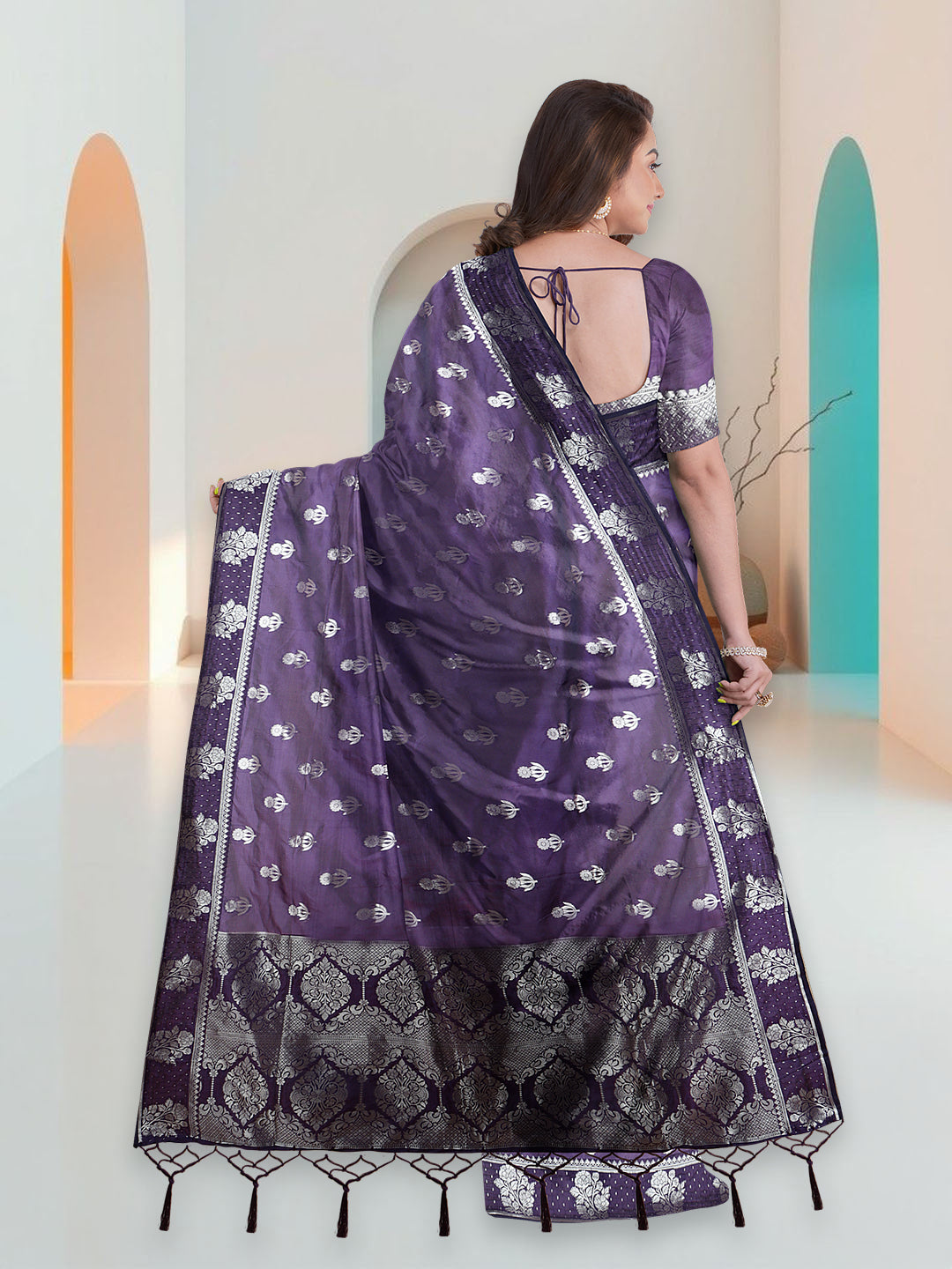 Women Dark Purple Art Silk Printed Saree ASS90