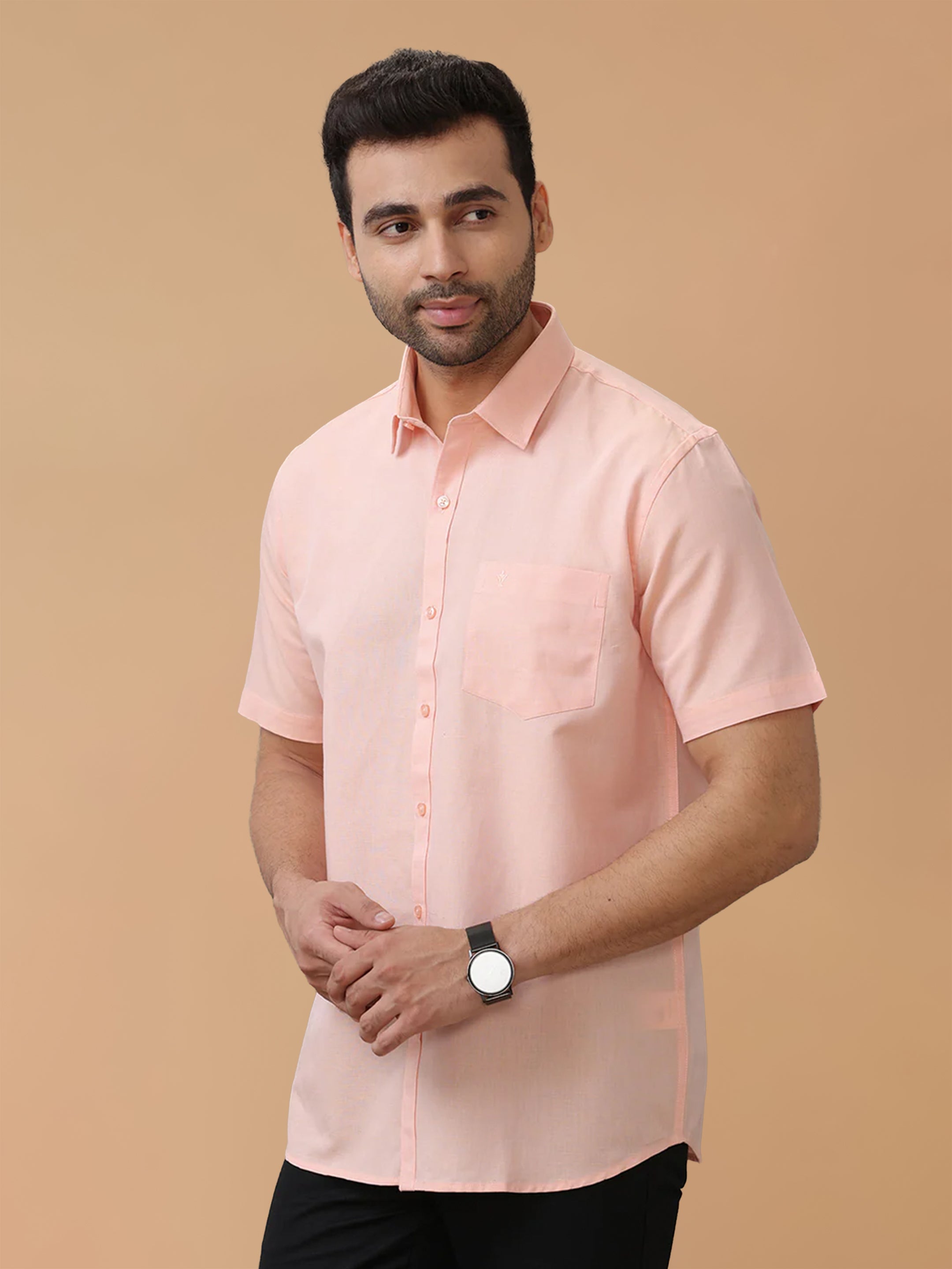 Linen Cotton Pinkish Orange Regular Fit Shirt LF16