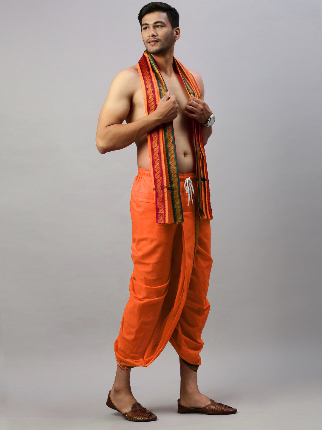 Mens Readymade Panchakacham Set Orange Naivedhya