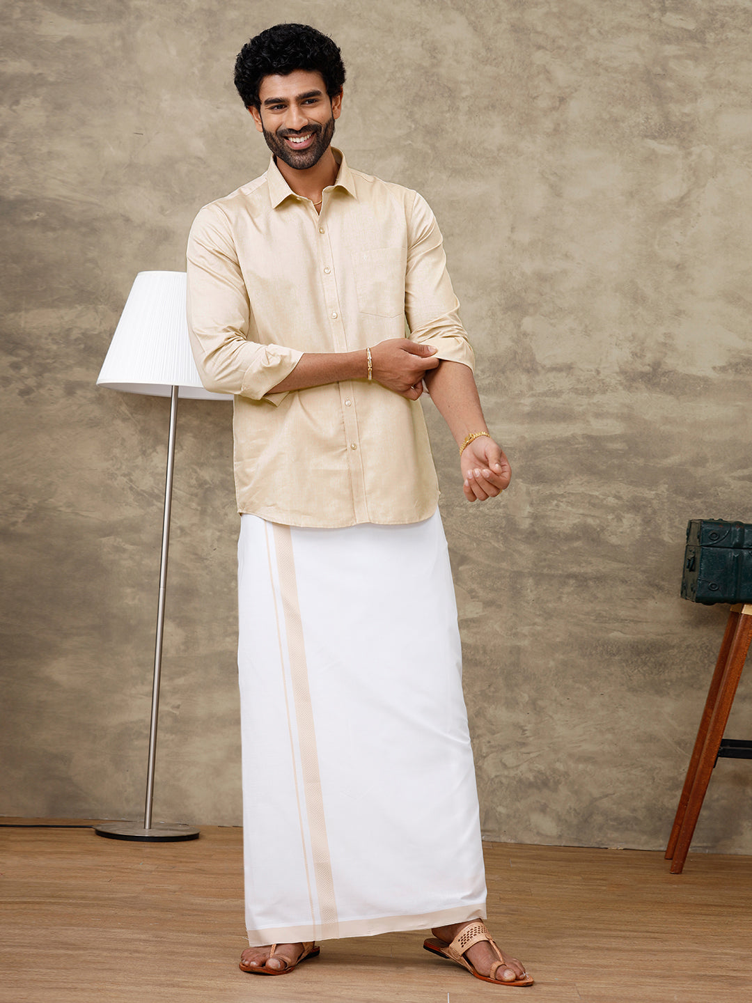 Couple Combo Shirt & Dhoti Set with Saree Sandal SD05