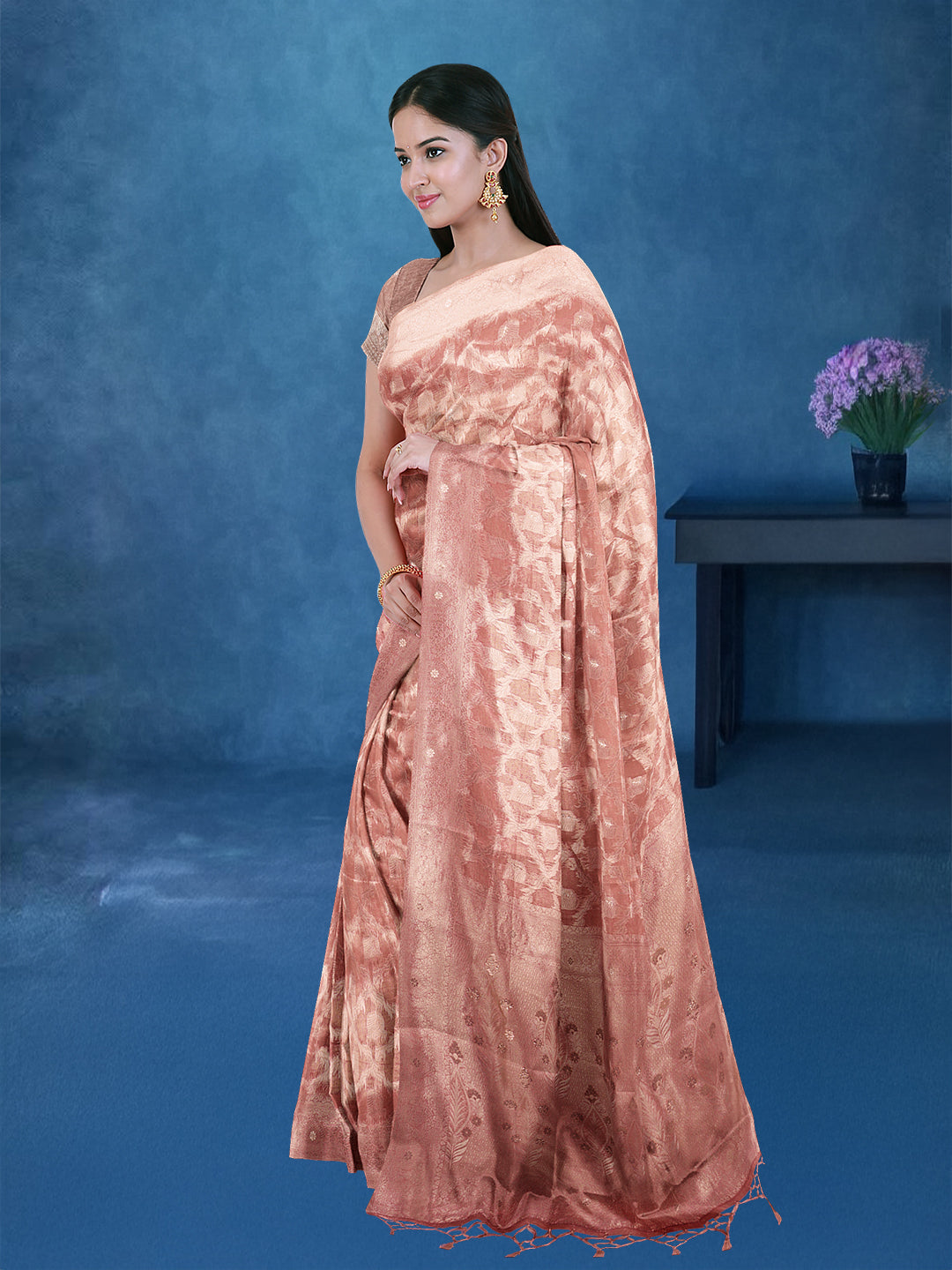Couple Combo Shirt & Dhoti Set with Saree Copper CD13