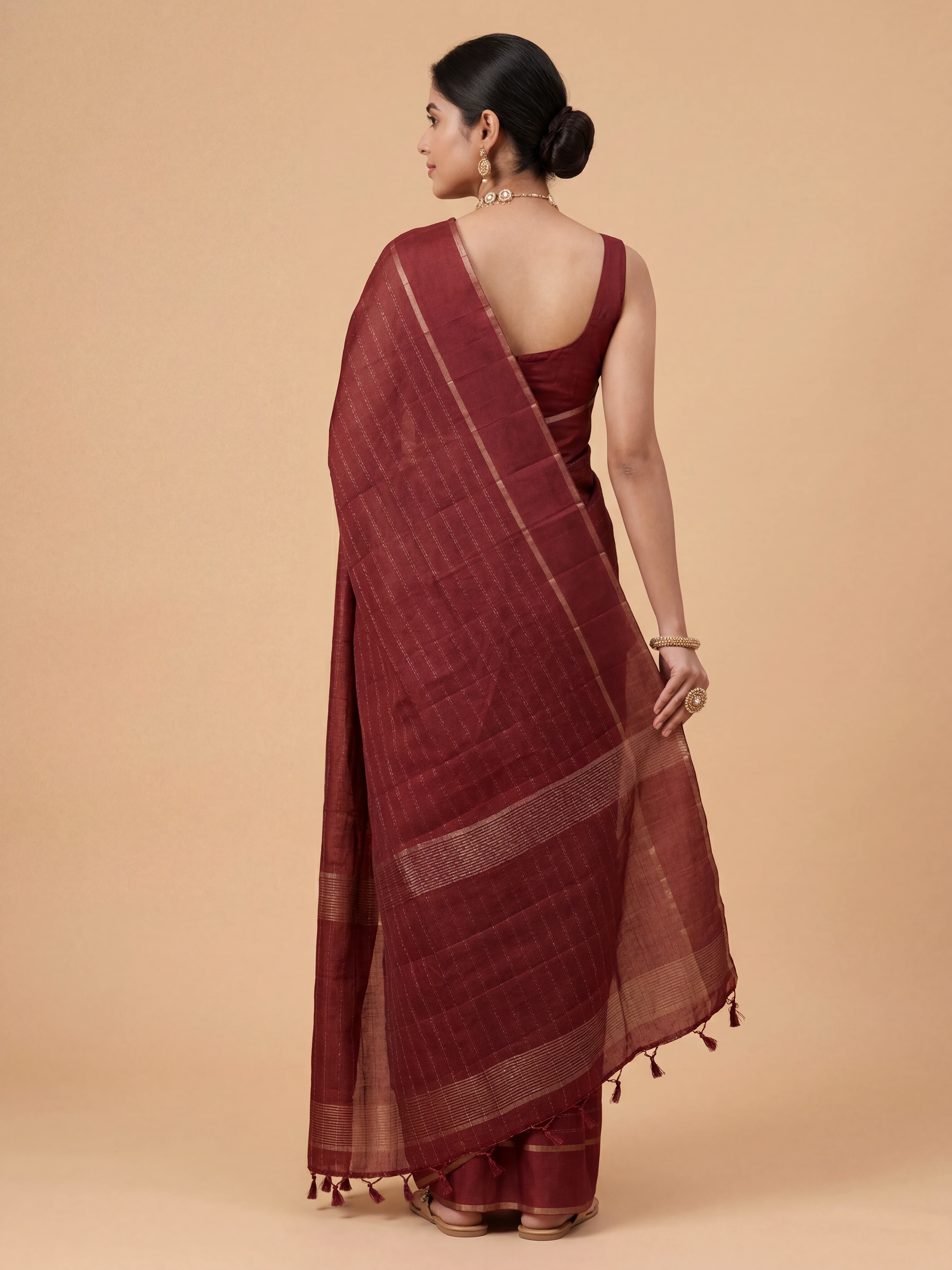 Women Semi Tussar Red Saree ST332