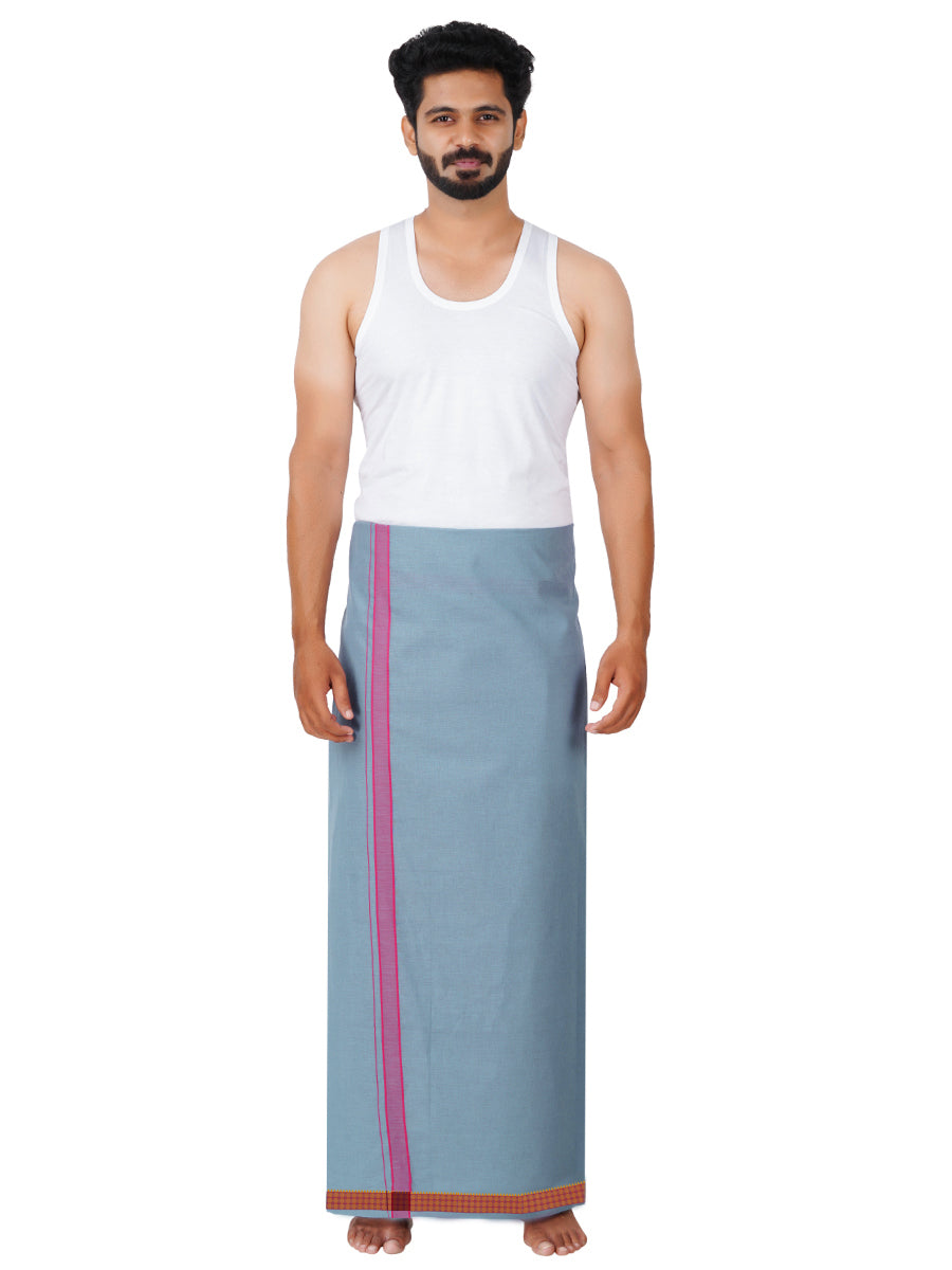 Mens Dark Grey Dhoti with Pink Fancy Border My Trend Colour 3-Full view\