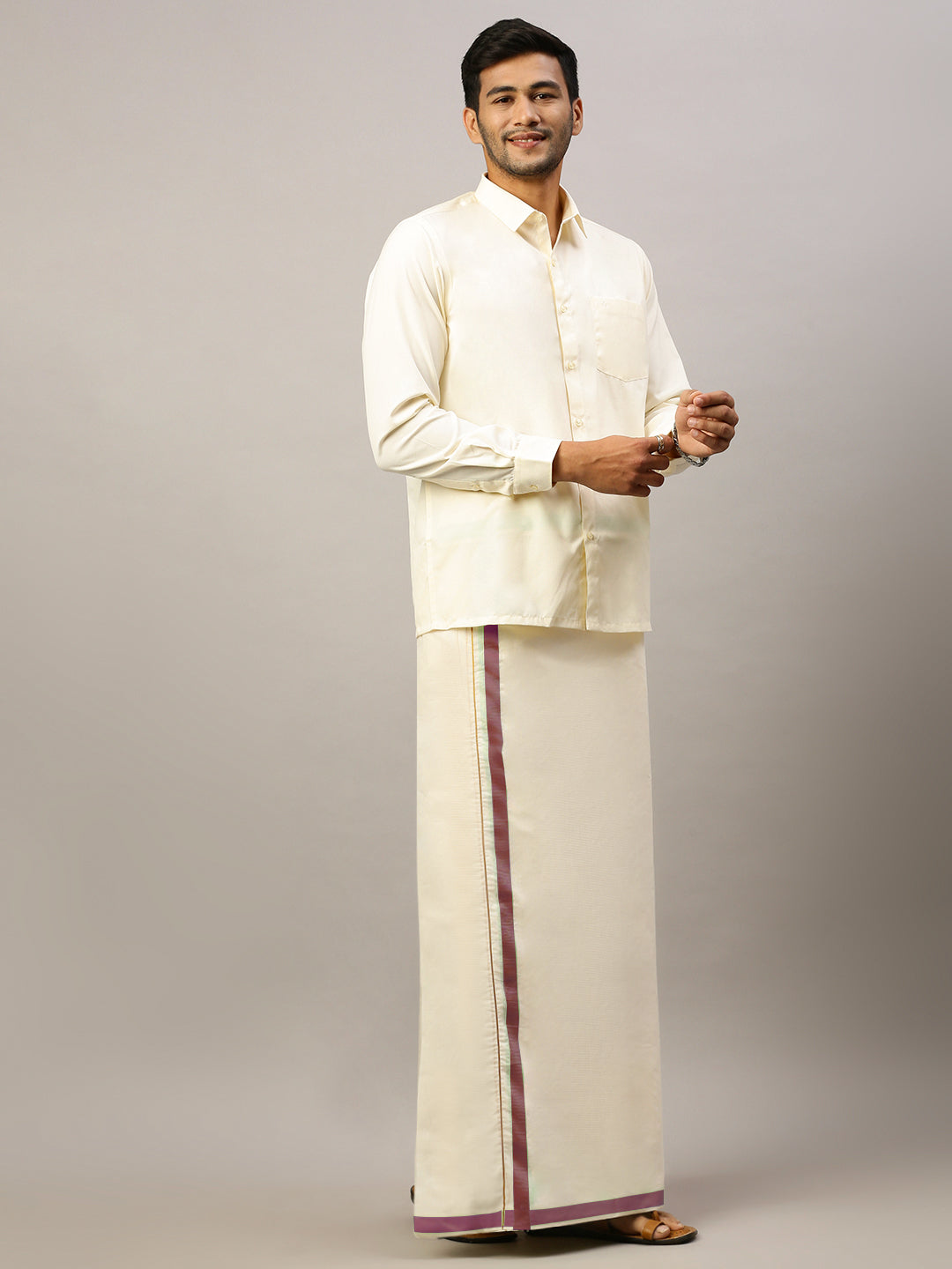 Men Maroon Fancy Jari Border Double Layer Dhoti Lark SPL LS08