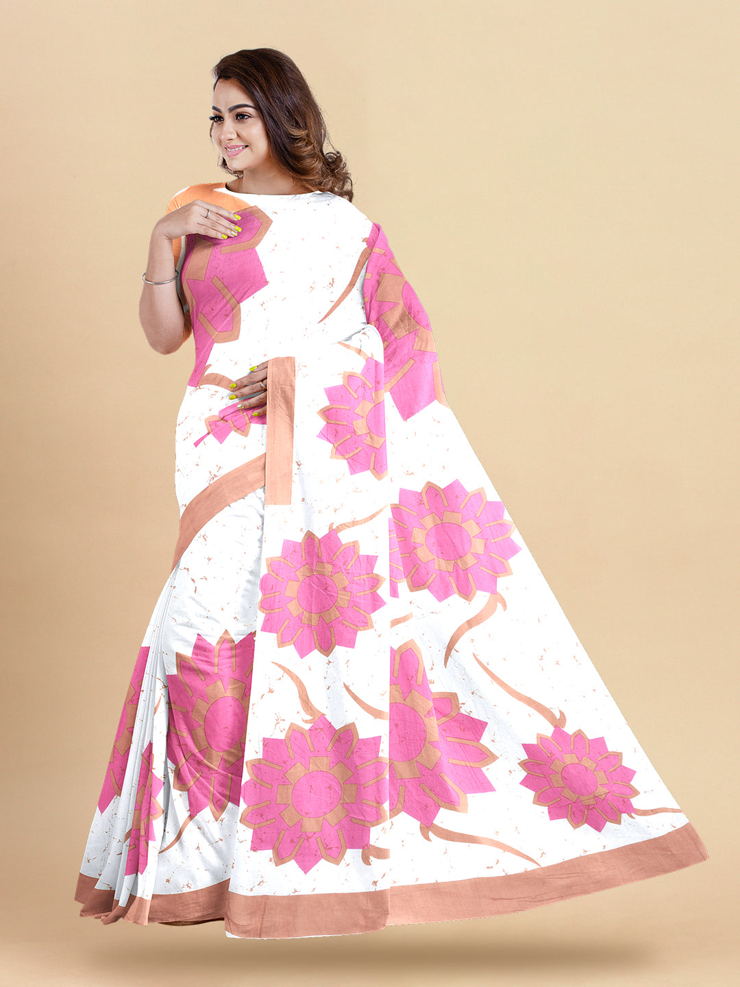 Women Pure Cotton Pink Saree  -PCS48