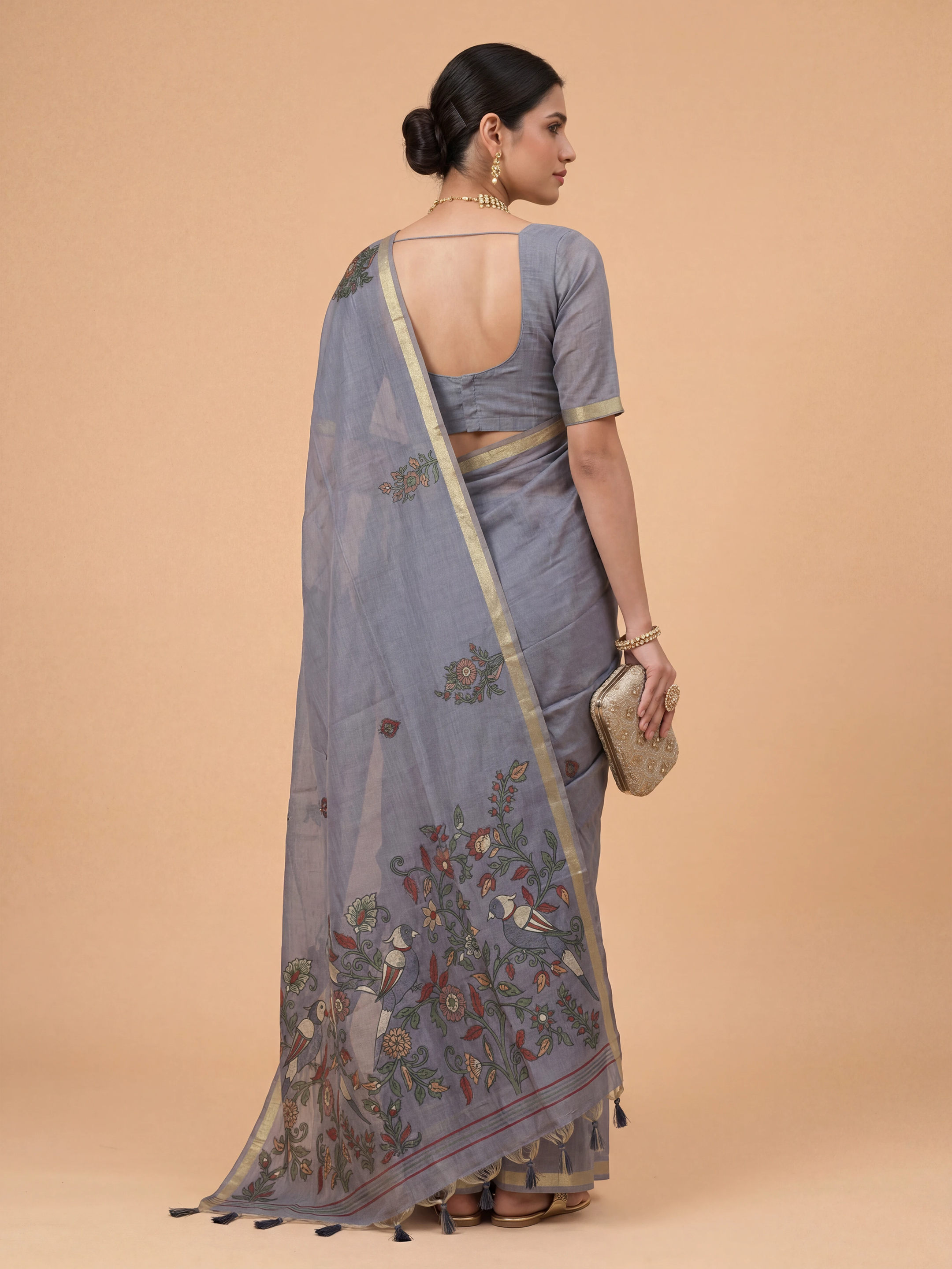 Women Pure Cotton Printed Violet Saree PCS267
