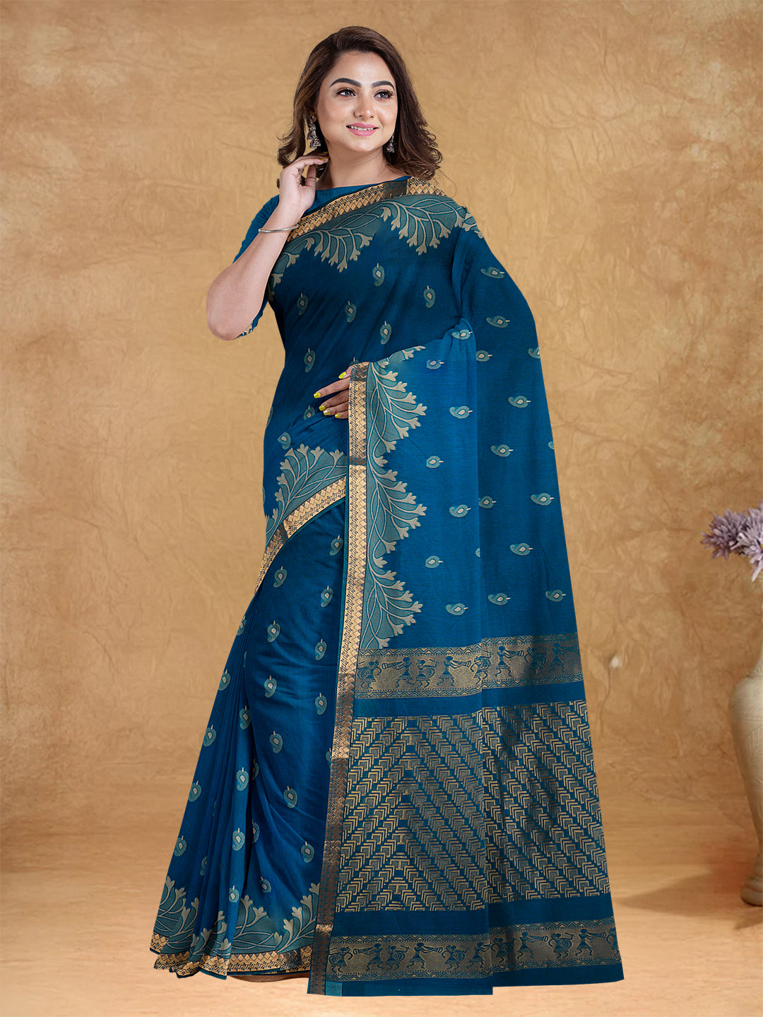 Couple Combo Shirt & Dhoti Set with Saree Blue PCS179