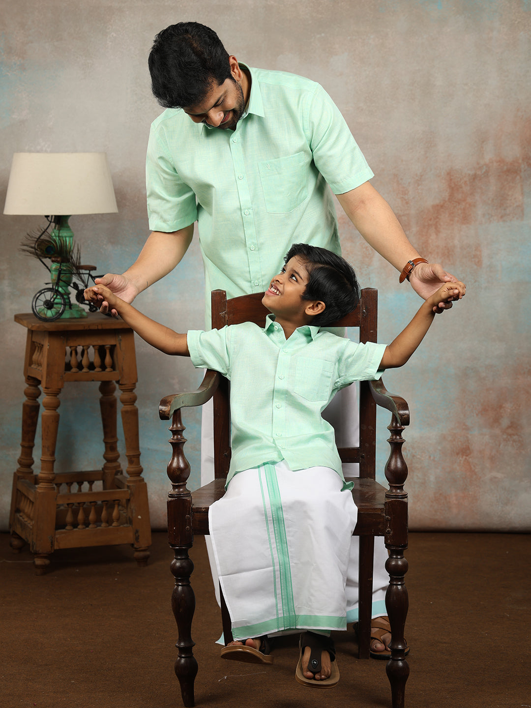 Like Father Like Son Half Sleeves Combo Set Pista Green C83