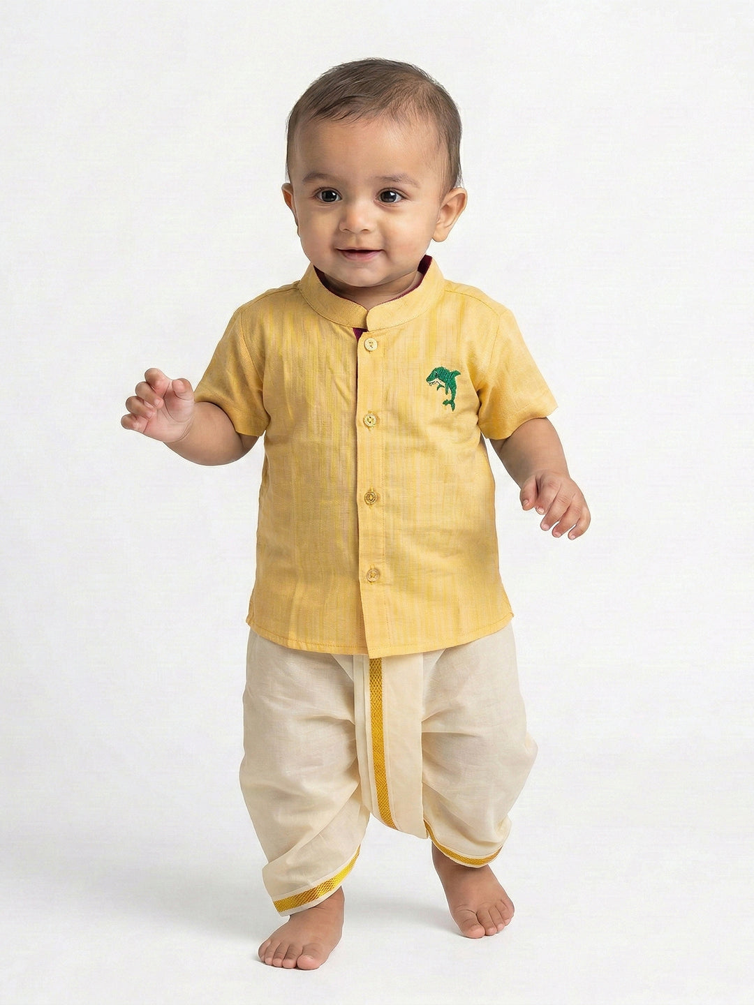 Born Baby Shirt with Pant and Panchakacham Set Yellow G18