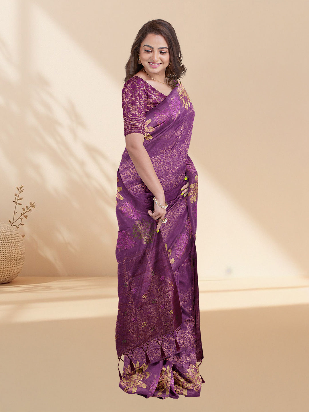Couple Combo Shirt & Dhoti Set with Saree Violet SS369