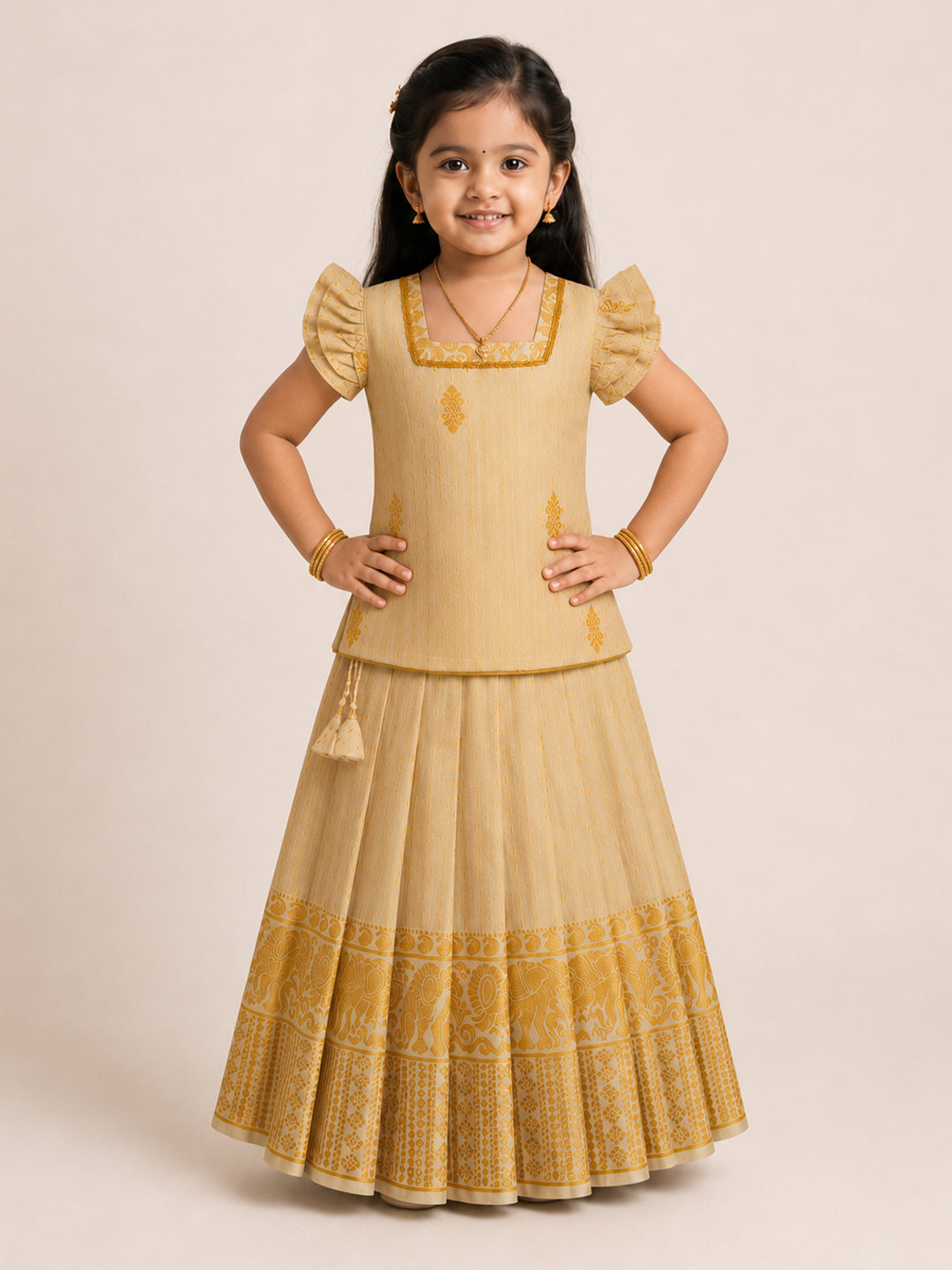 Girls Tissue Gold Pattu Pavadai Set GPS63
