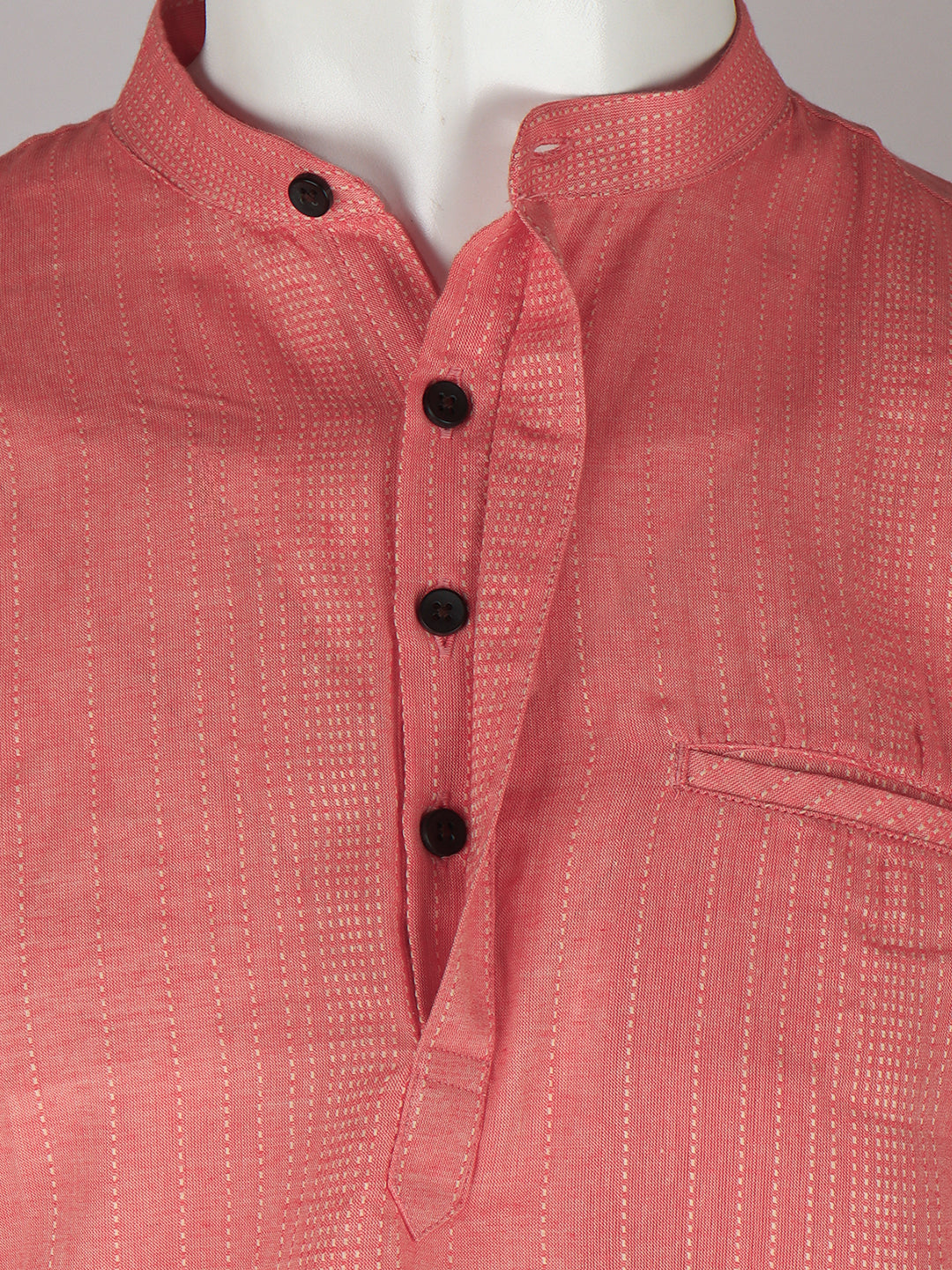 Men Cotton Short Length Striped Pocket Kurta Orange Pink RJ18