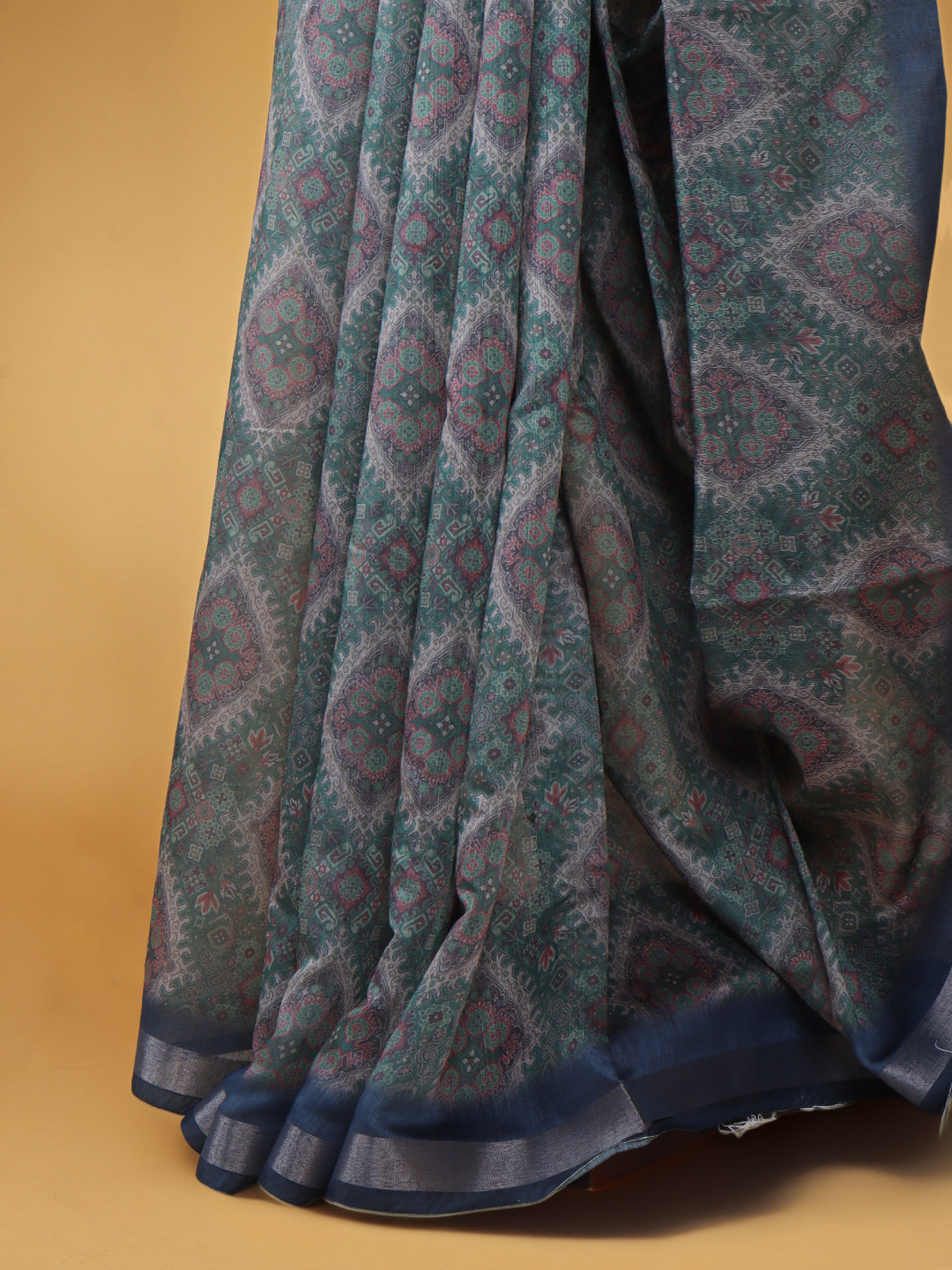 Women Green Semi Chanderi Cotton Printed Saree SC67