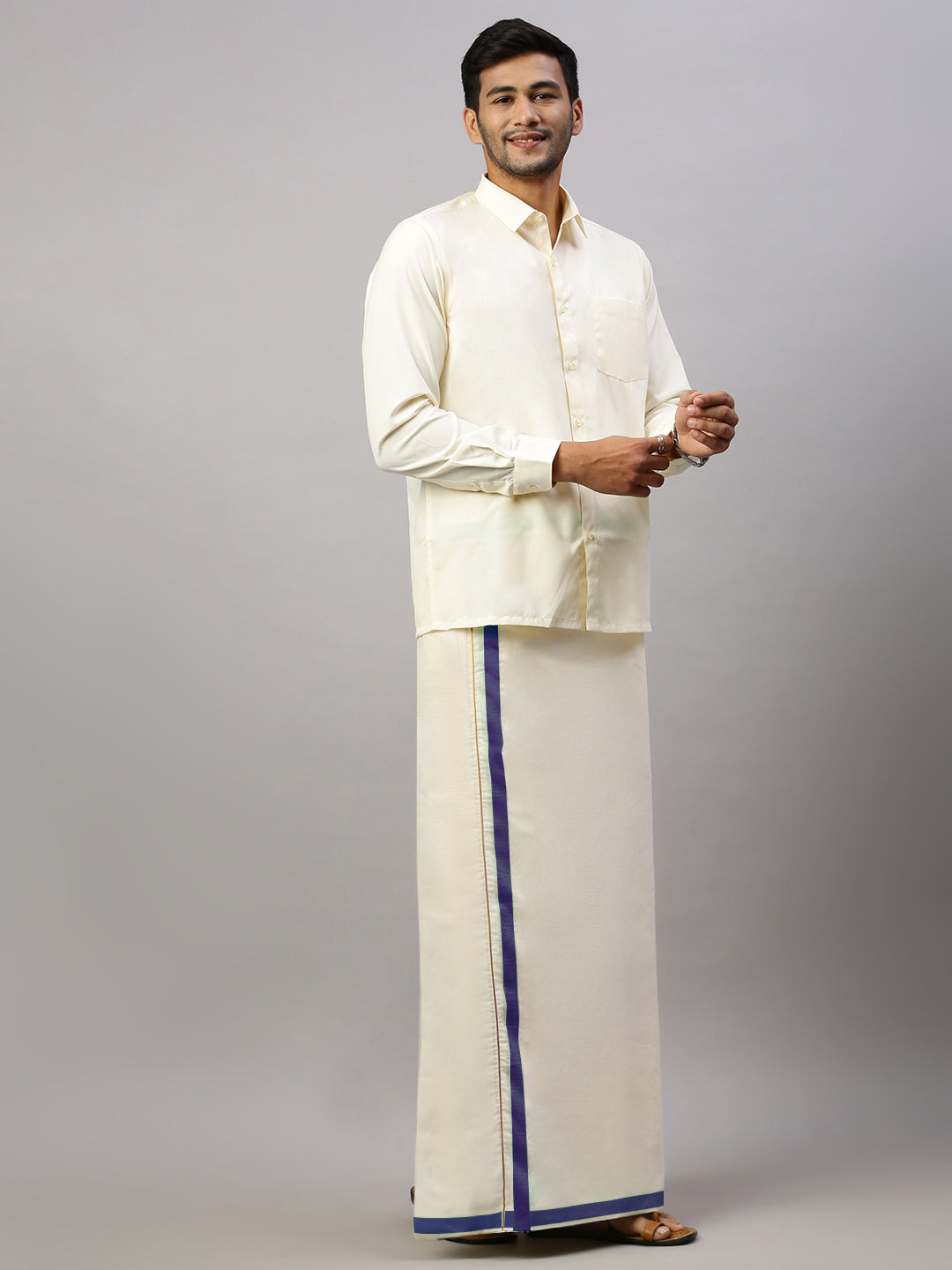 Men Navy Fancy Jari Border Double Layer Dhoti Lark SPL LS09