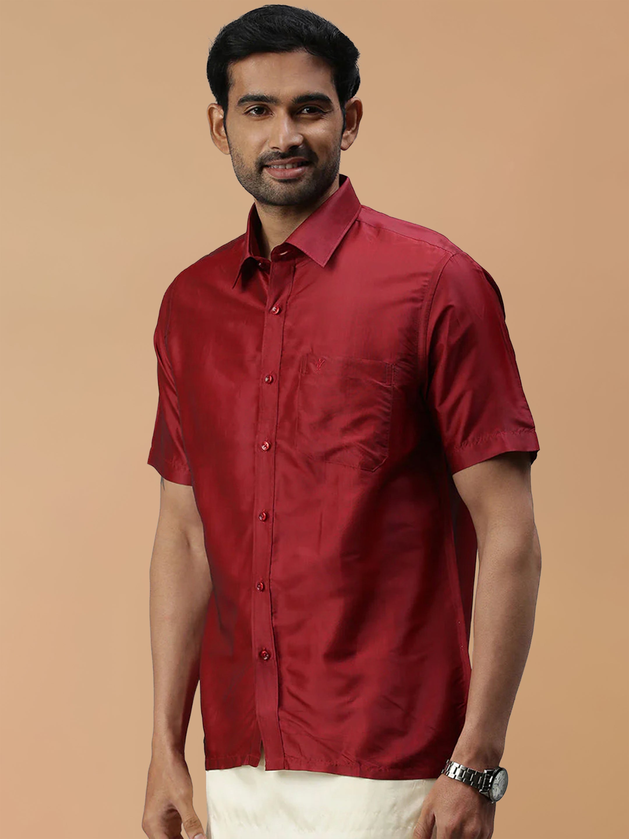 Silk Feel Maroon Shirt - Regular Fit