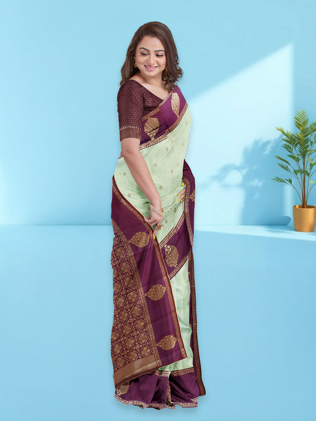 Couple Combo Shirt & Dhoti Set with Saree Marine Green ASS97