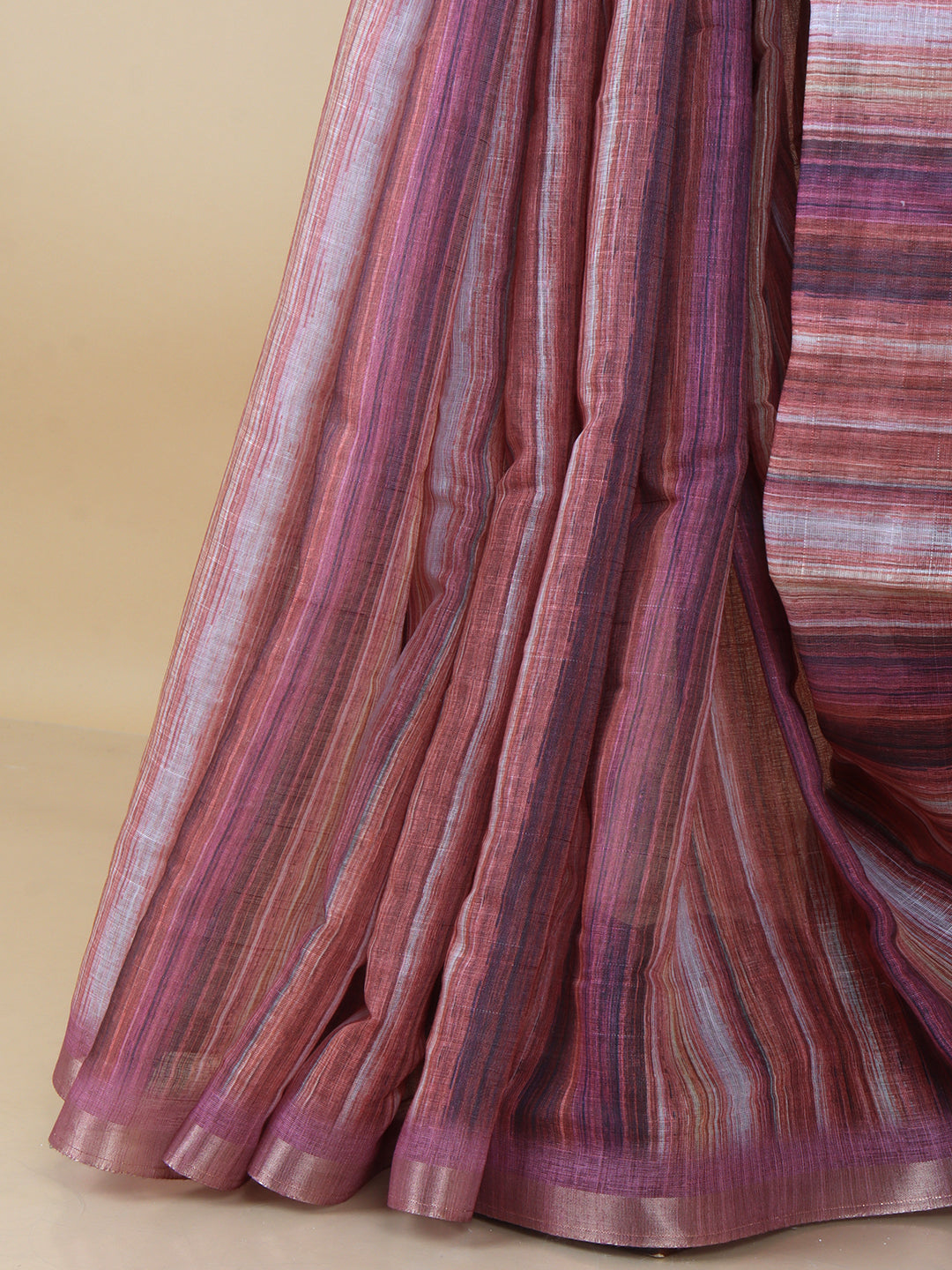 Women Peach with Pink Semi Linen Saree SL218