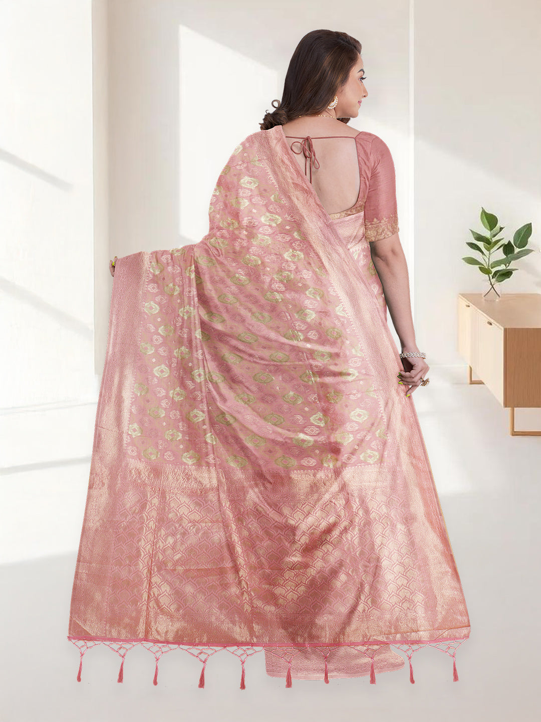 Women Light Pink Cotton Weaving Saree PCS189