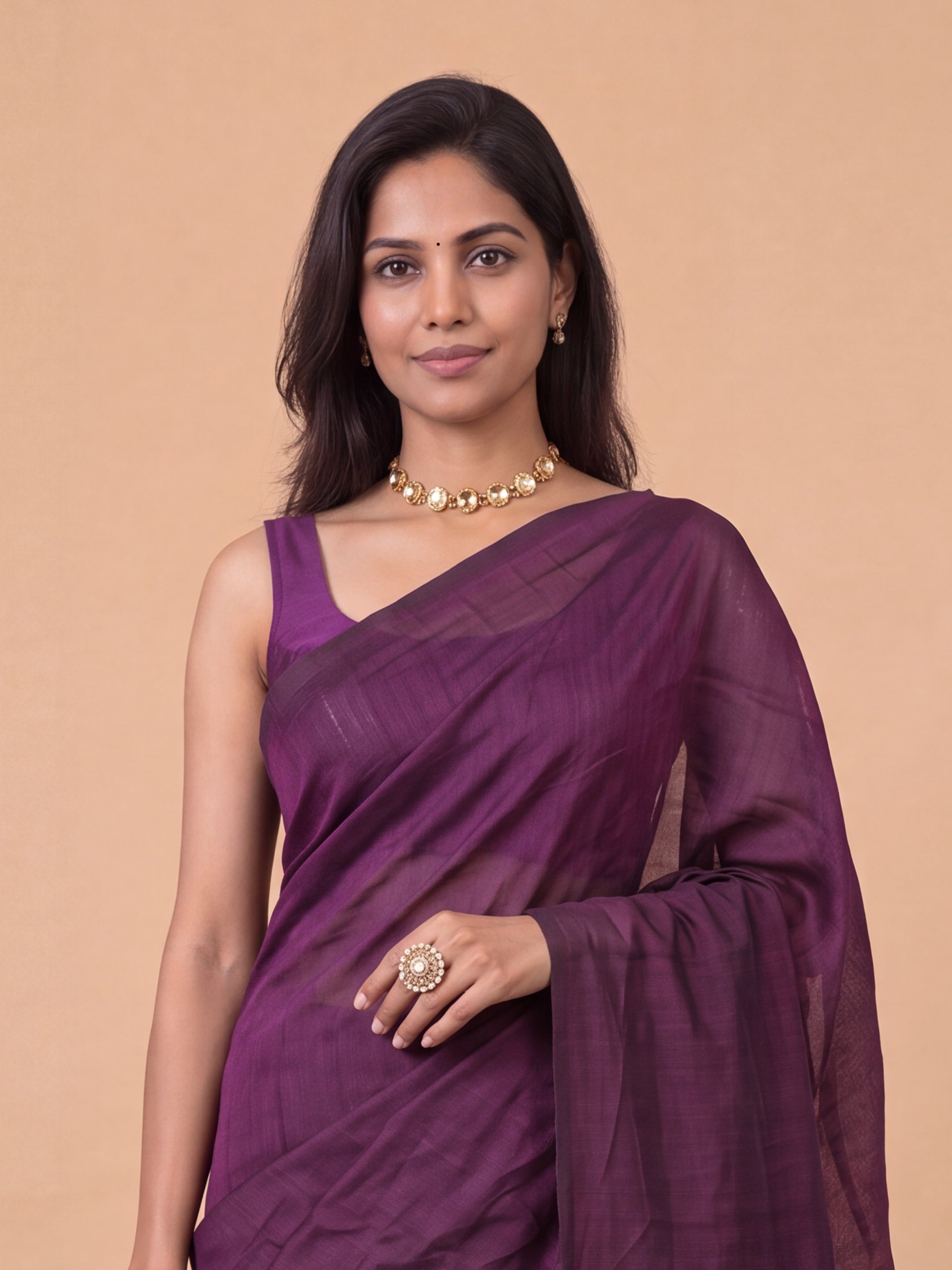 Women Pure Cotton Dark Purple Saree PCS292