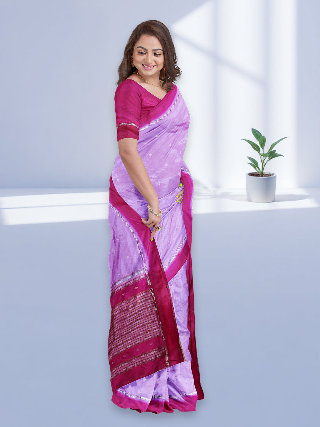 Women Lavender Stripes Design Tissue Saree TS50