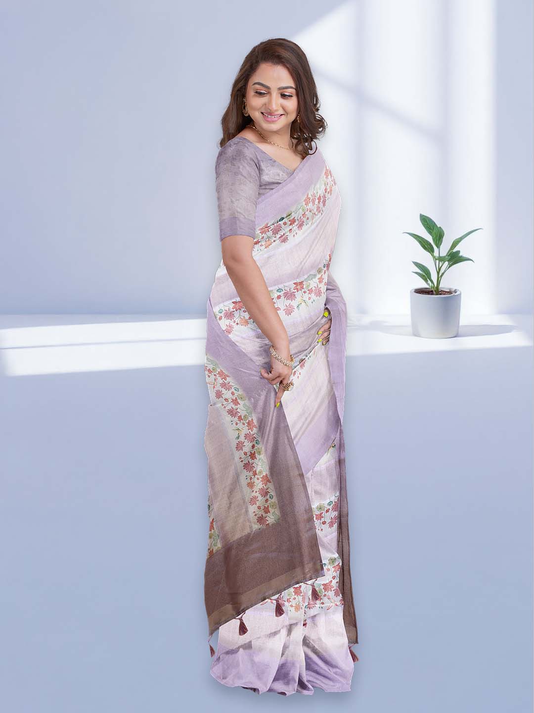 Women Purple Semi Tussar Printed Saree ST289