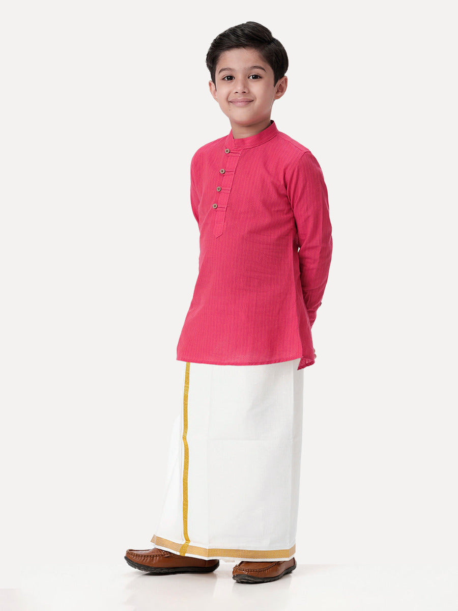 Boys Breeze Cotton Full Sleeves Dark Pink Kurta with Dhoti Combo-Front view one
