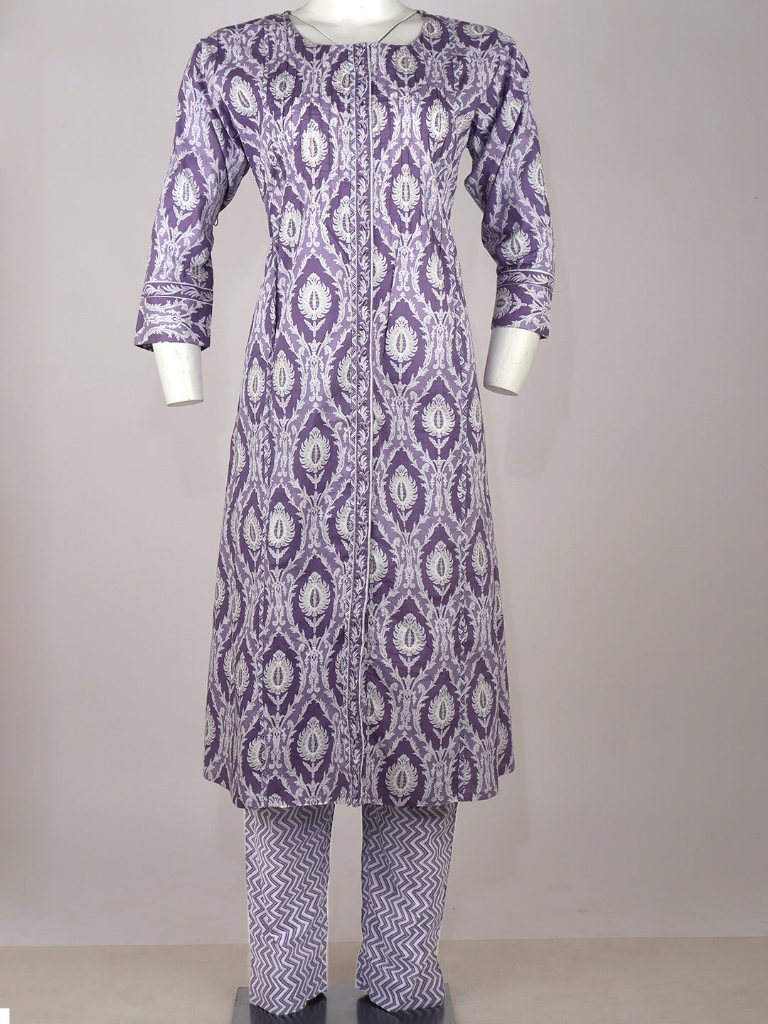 Women Cotton Printed Kurti Set Lavender EKS47