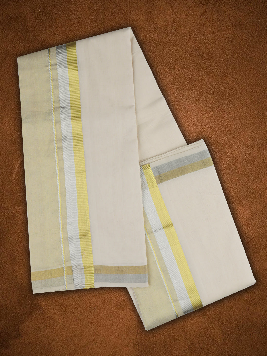 Mens Premium Handloom Dhoti Gold & Silver Jari Border HLM15