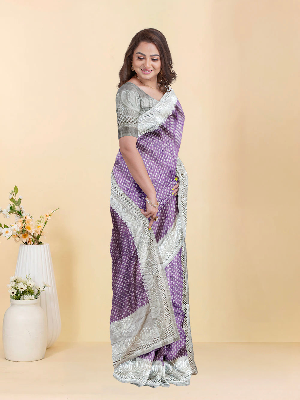 Women Violet Semi Tussar Saree ST279