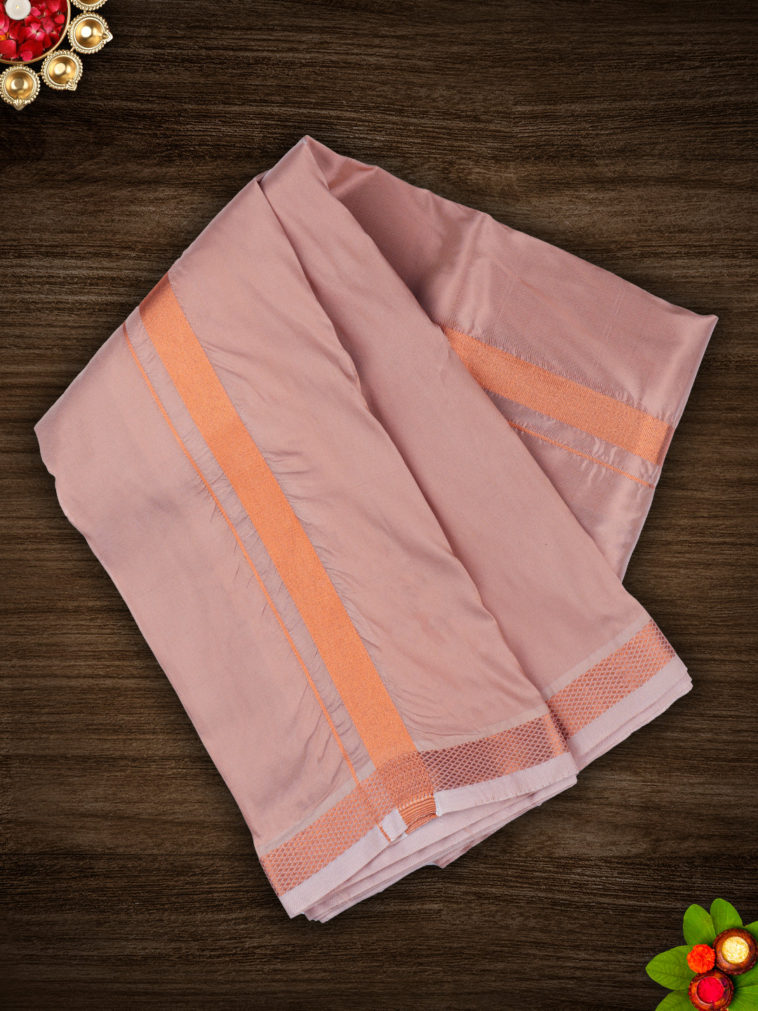 Men Art Silk Jari Dhoti & Towel Sets Copper Ashirwath (D+T)