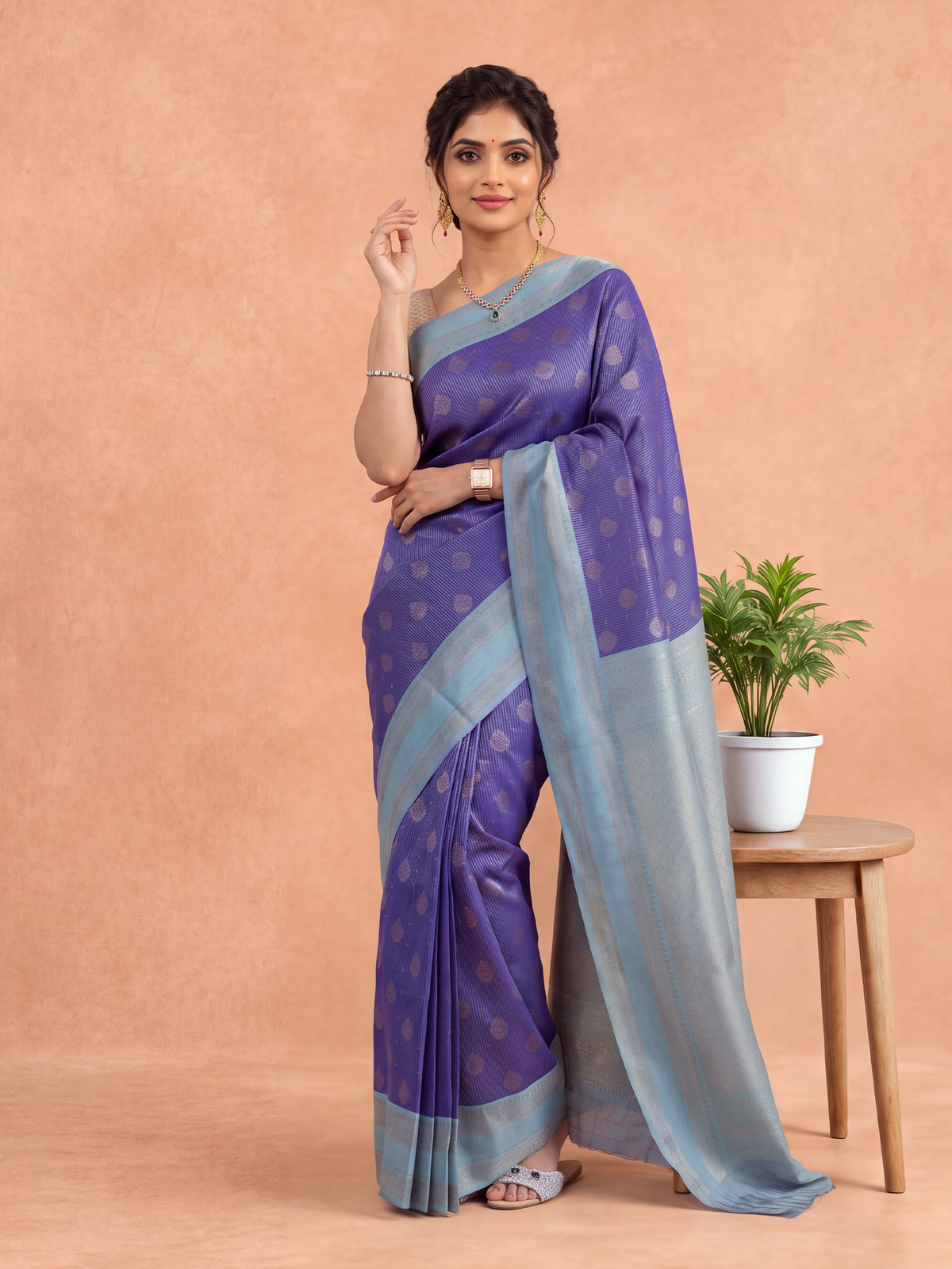 Women Art Silk Dark Blue with Sky Blue Saree ASS157