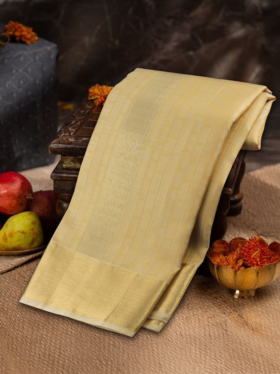 Men Pure Silk with 2-gram Gold Jari Dhoti & Towel Set Amirtham