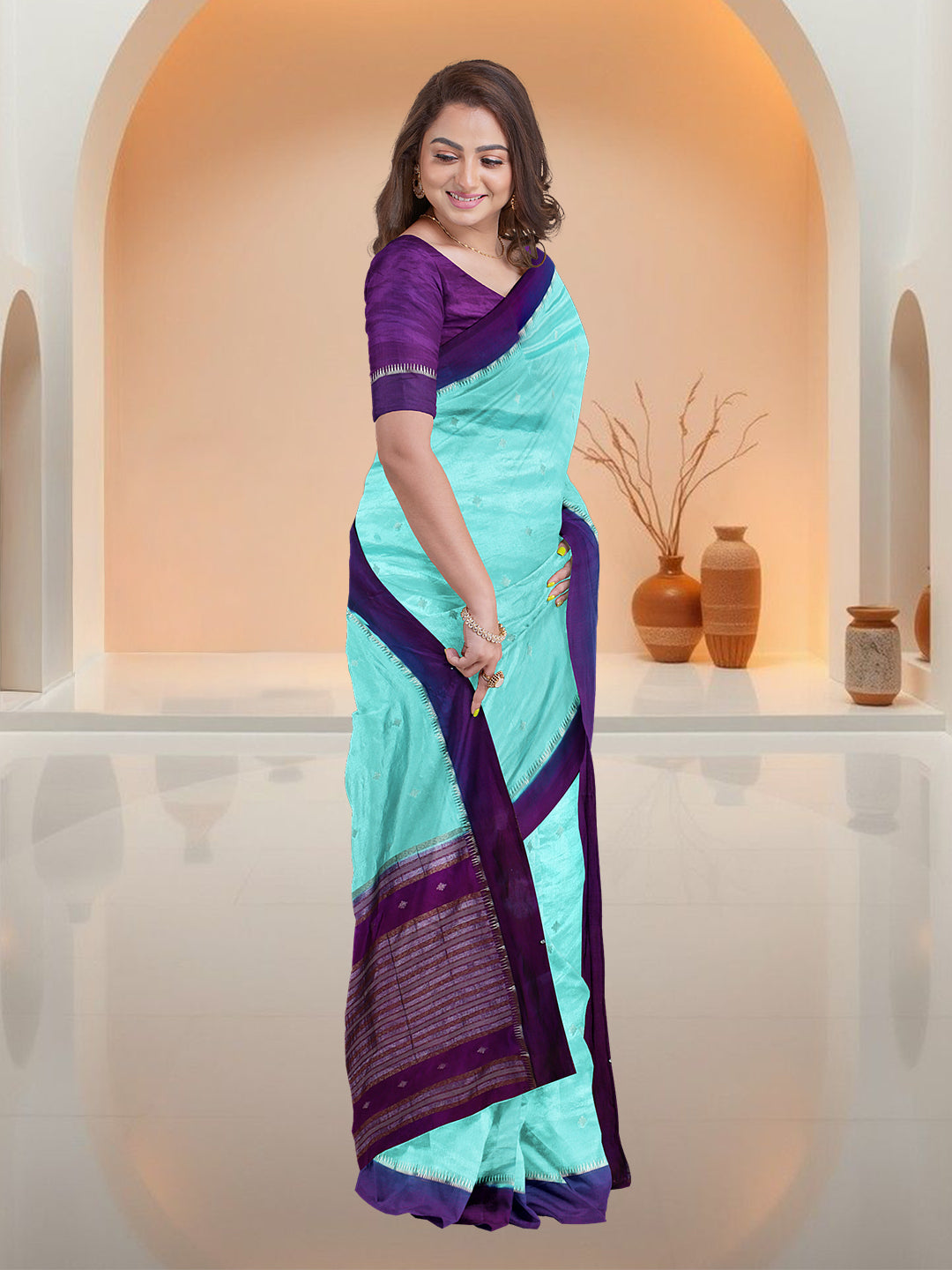 Couple Combo Shirt & Dhoti Set with Saree SkyBlue TS48
