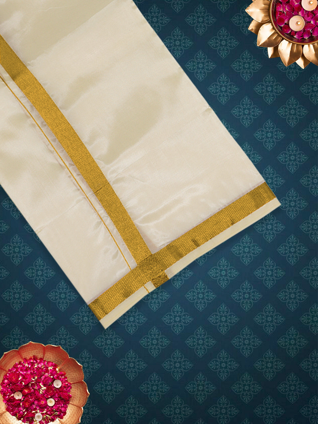 Men Art Silk Dhoti & Shirting Set Cream Ashirwath (2 in 1)