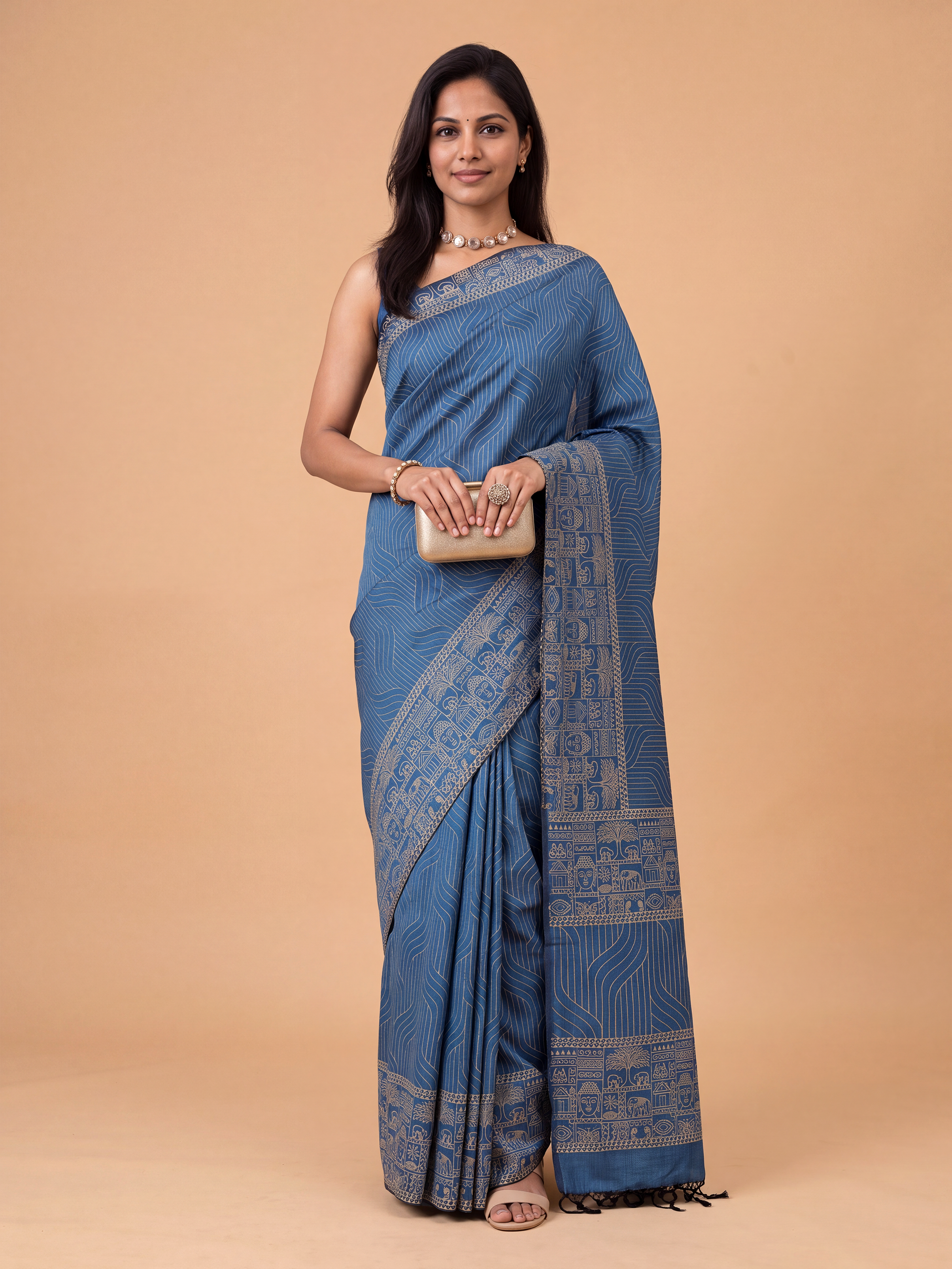 Women Pure Cotton Deep Blue Printed Saree PCS283