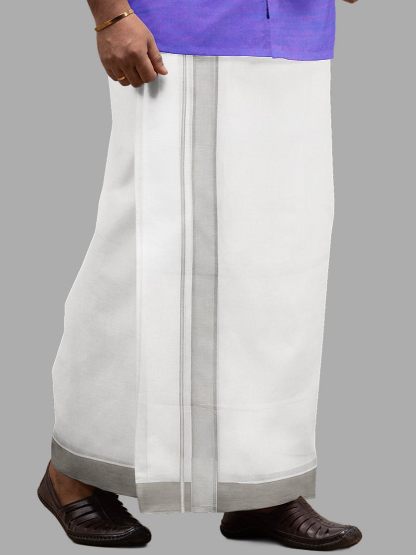 Mens Grey Fancy Border Double Dhoti Mountain Plain MP03