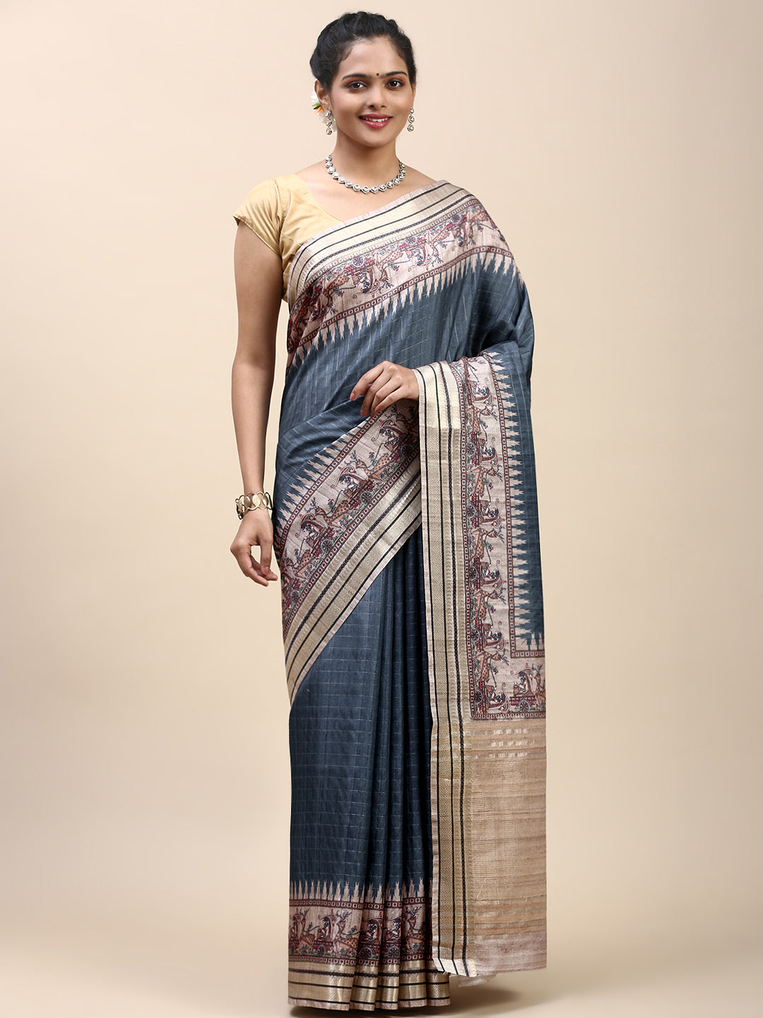 Women Semi Tussar Saree Blue ST195