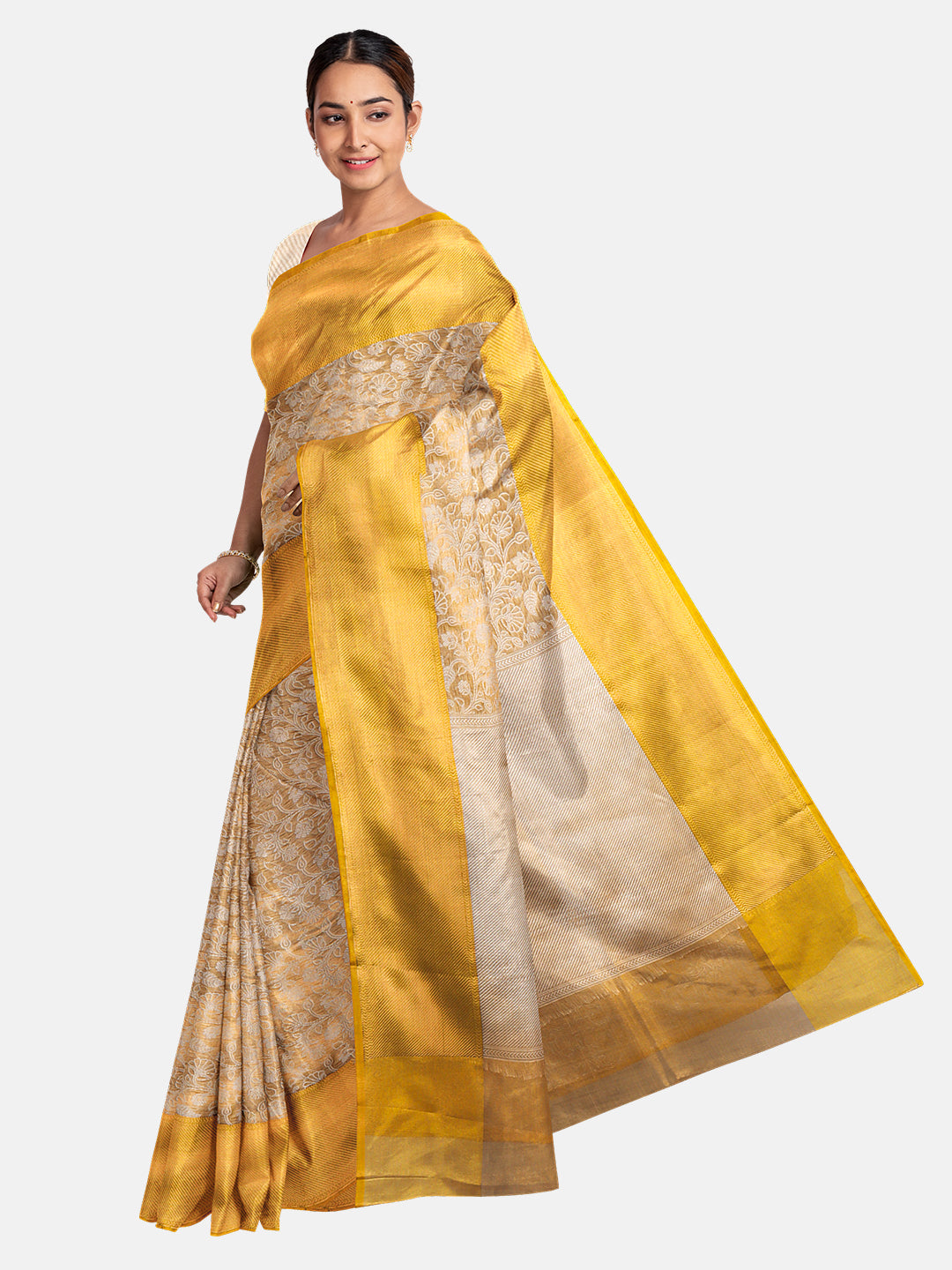 Womens Semi Silk Saree Gold SS273