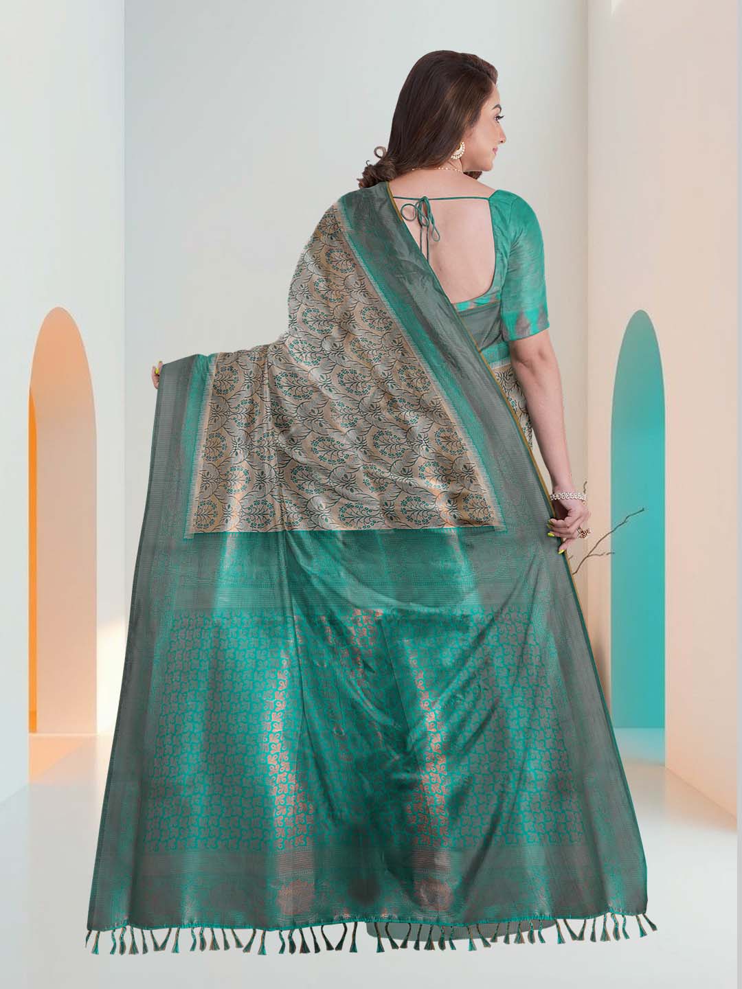 Women Sandal with Green Art Silk Printed Saree ASS63