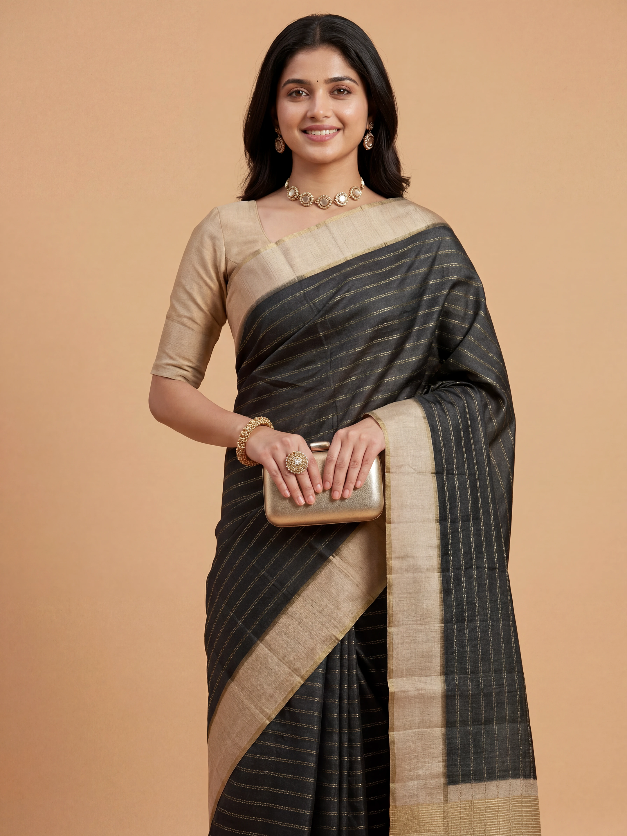 Women Semi Tussar Grey Saree ST334