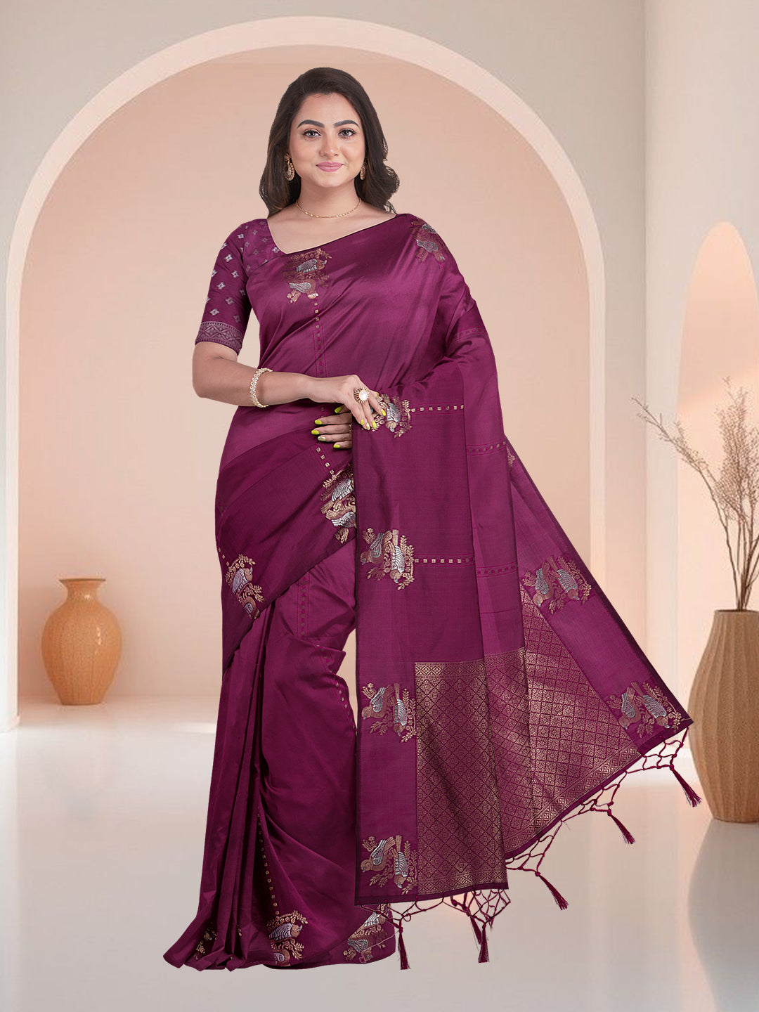 Women Majenta Semi Silk Saree SS349