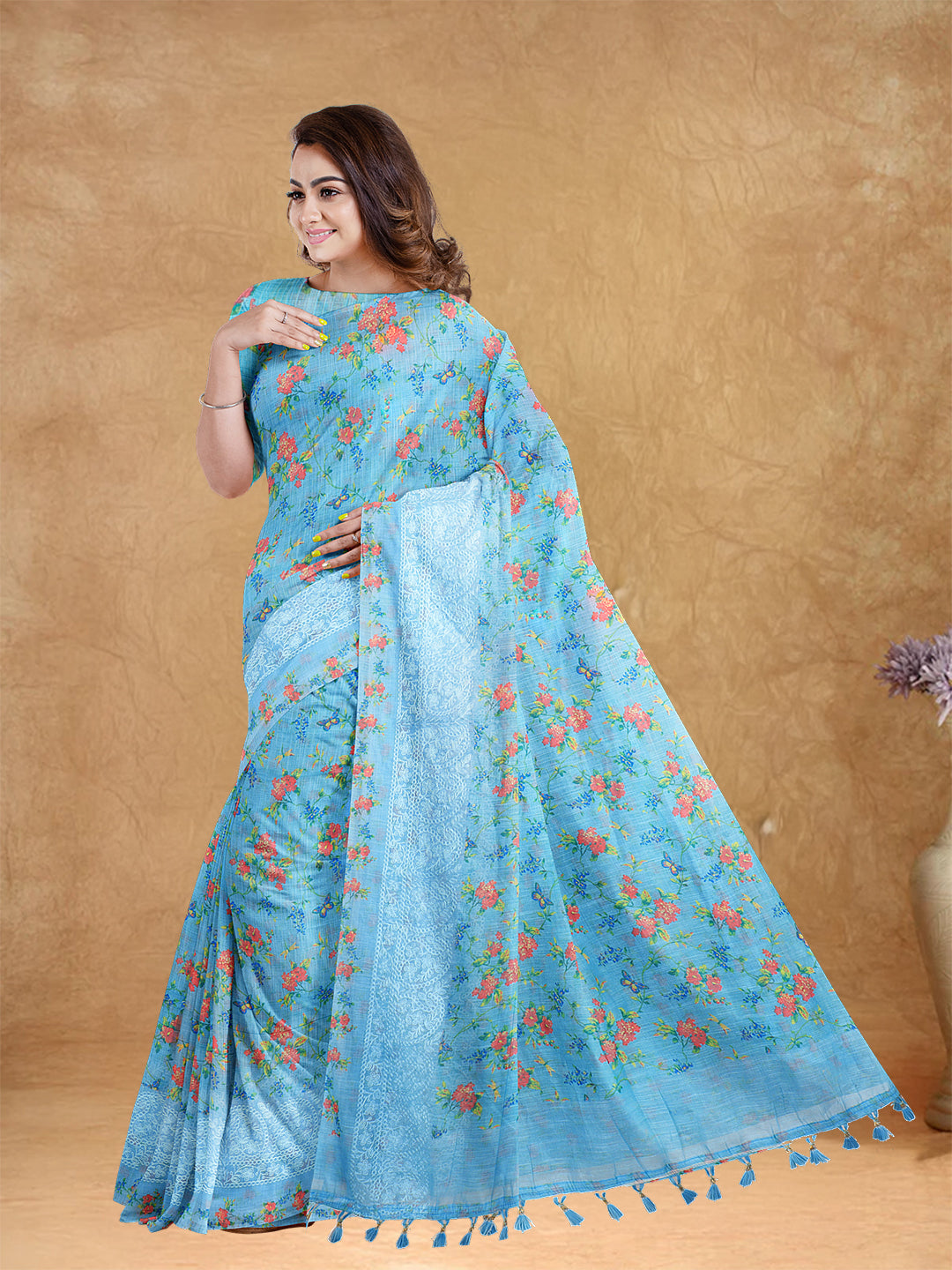 Couple Combo Shirt & Dhoti Set with Saree Blue SL209