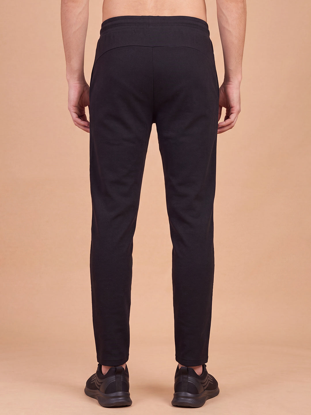 Cotton Rich Popcorn Structured Fabric Black Track Pants PTK5